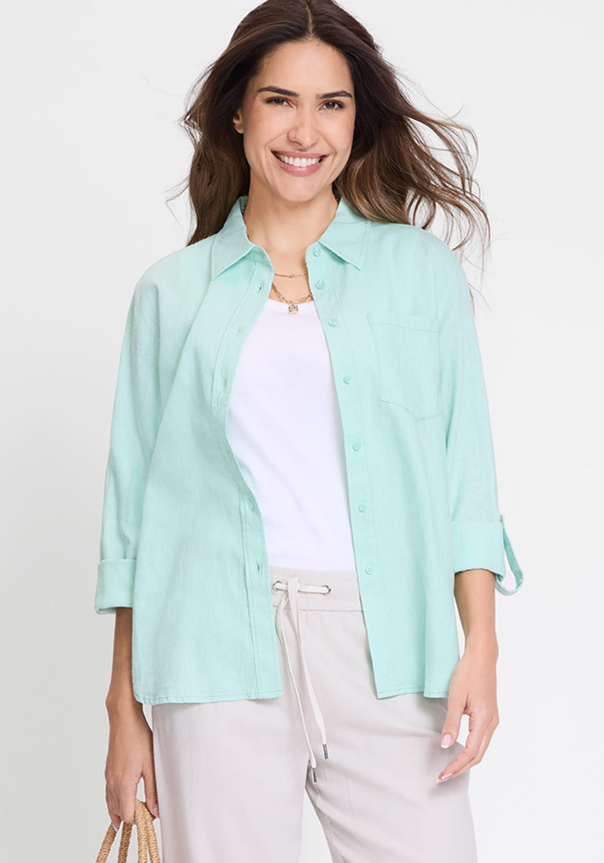 Shirt with Rolled Sleeve Tab Detail