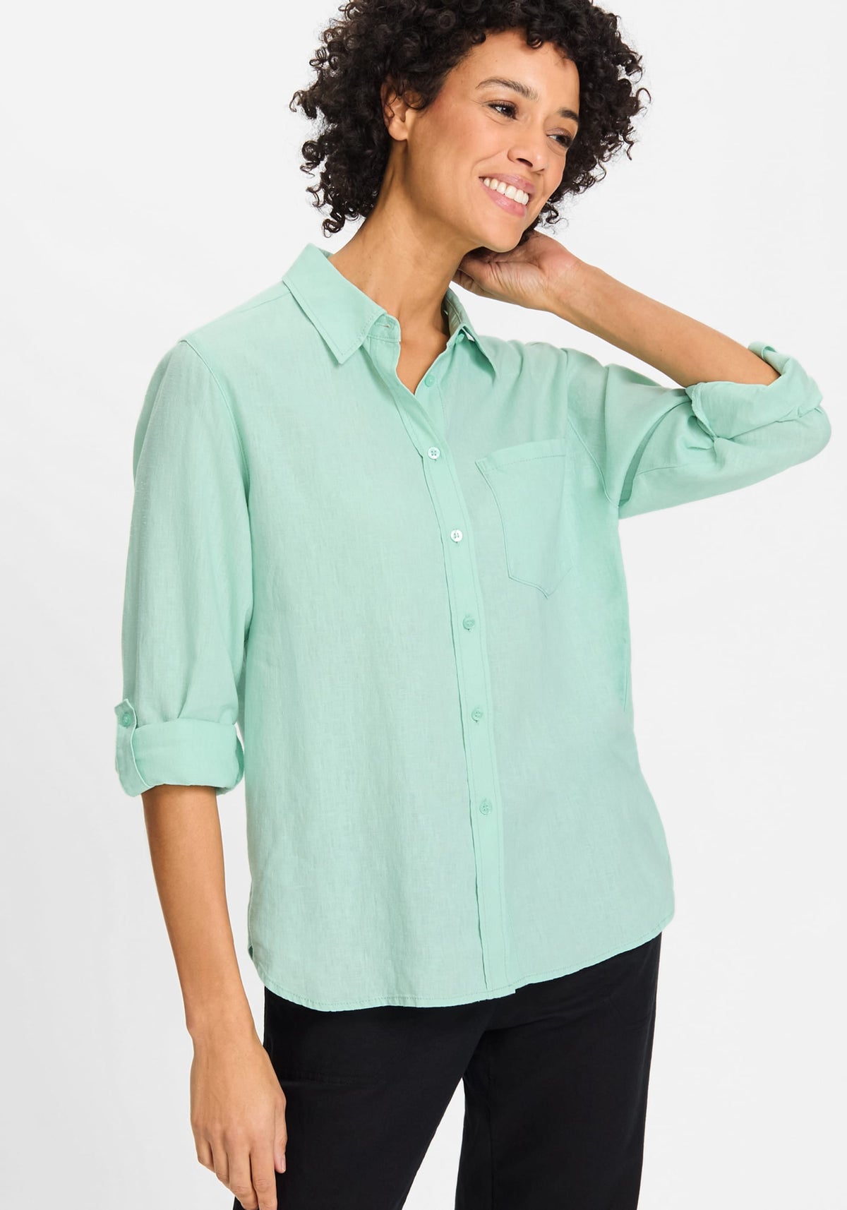 Shirt with Rolled Sleeve Tab Detail