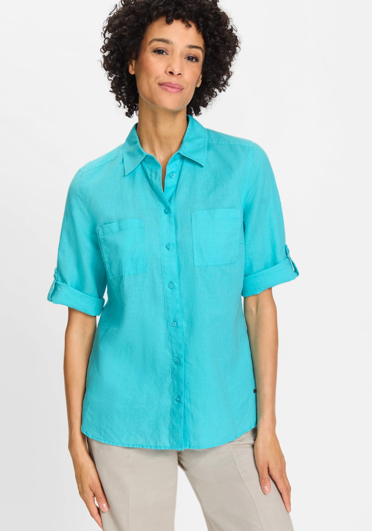 Shirt with Rolled Sleeve Tab Detail