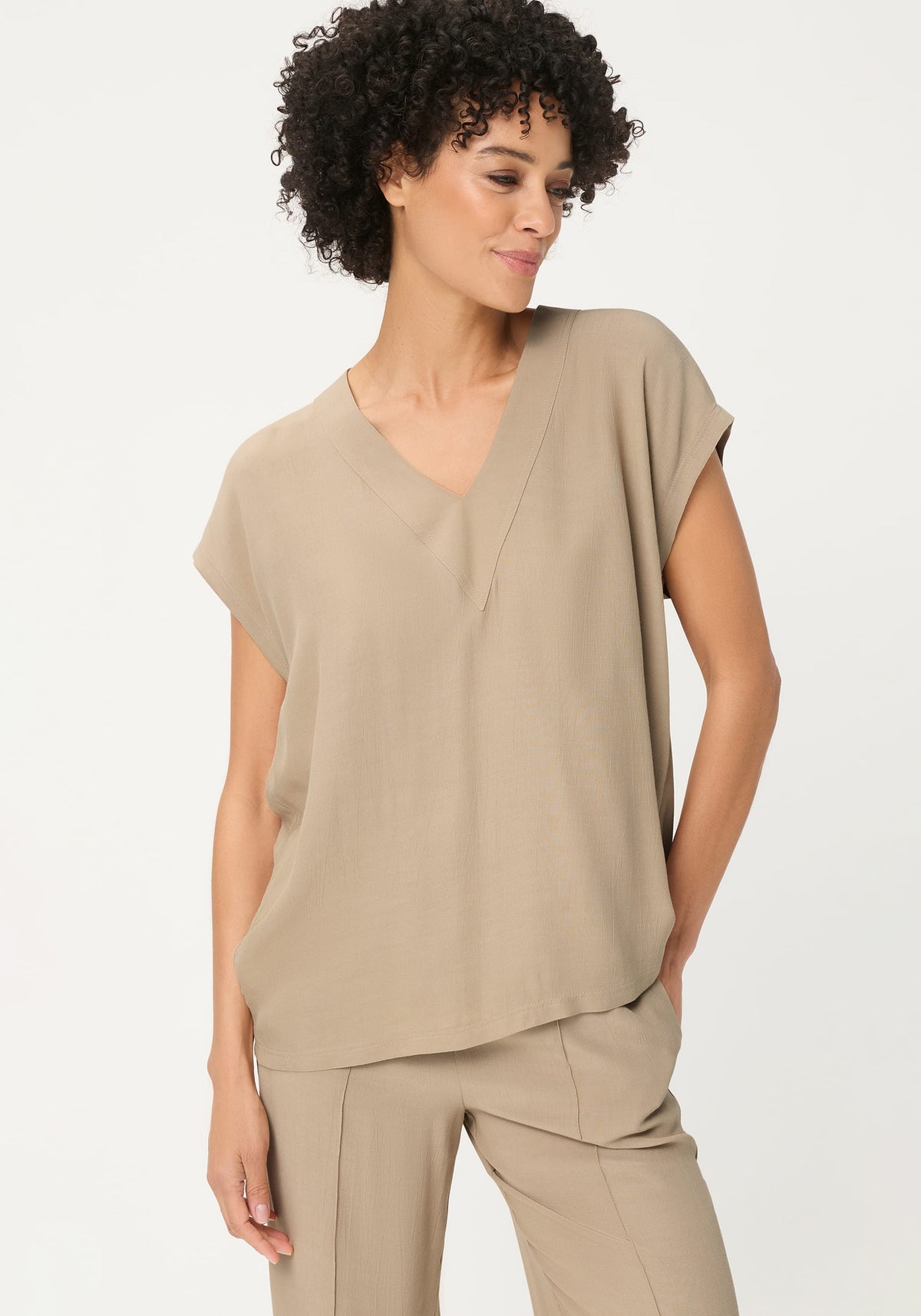 Solid V-Neck Blouse