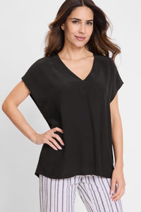 Solid V-Neck Short Sleeve Blouse