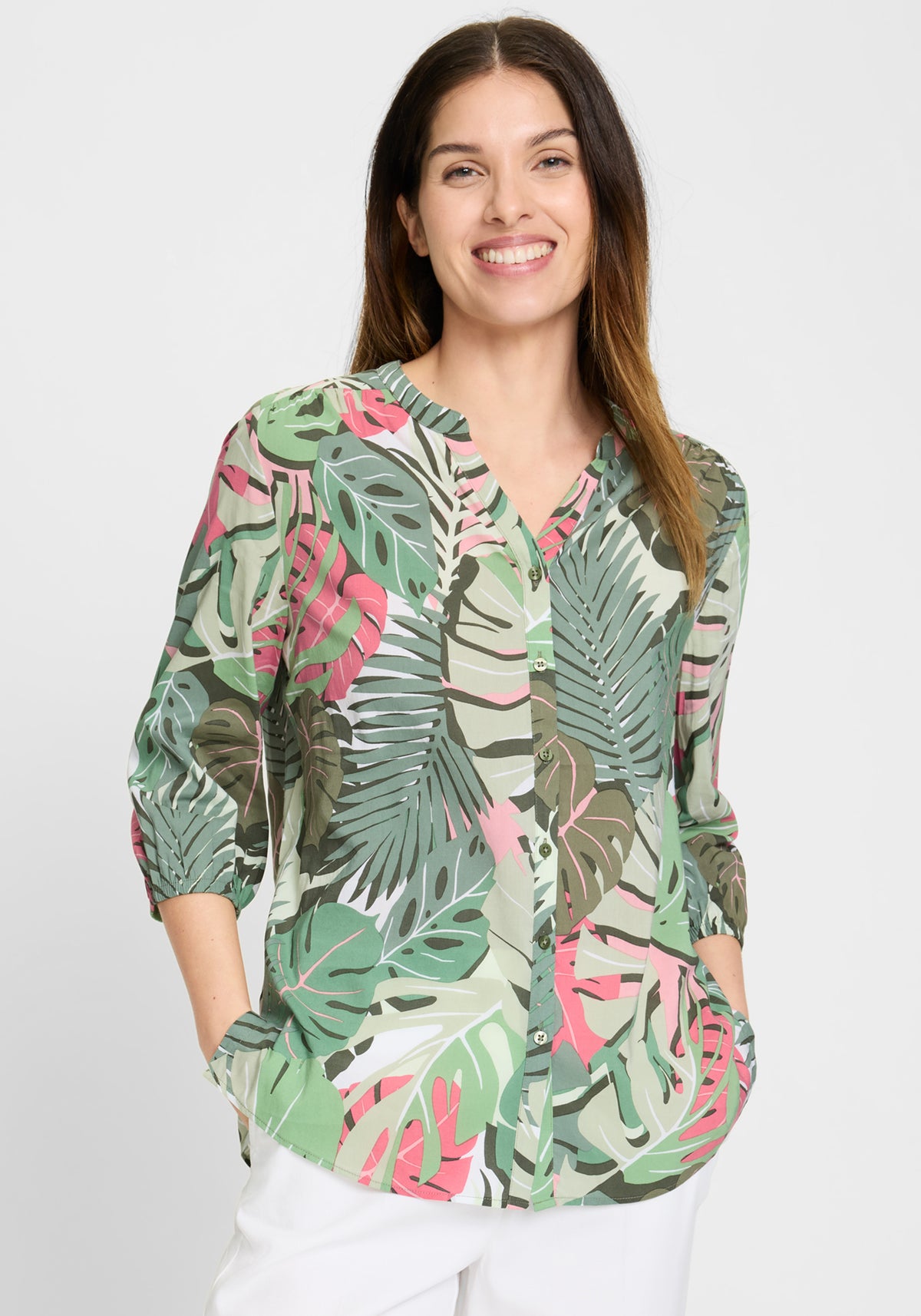 Palm Print Tunic Blouse