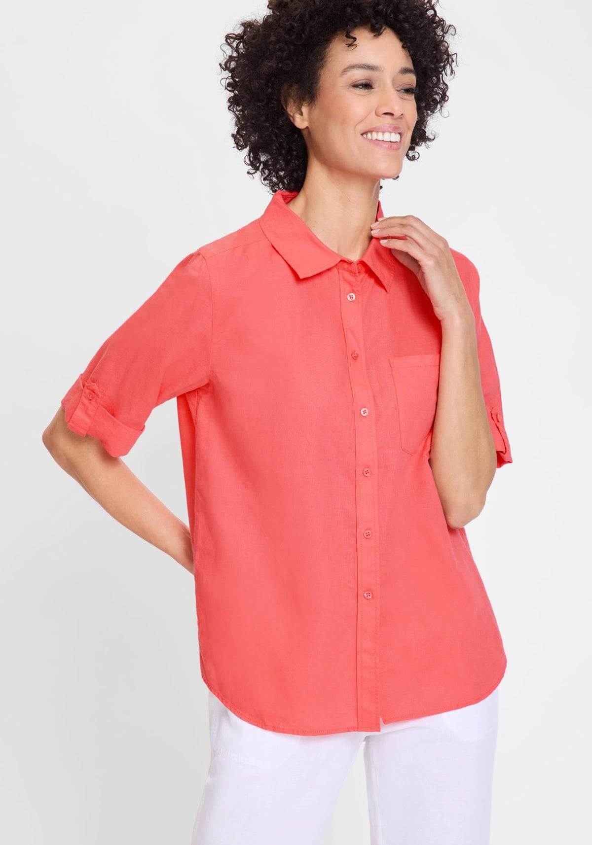 Shirt with Rolled Sleeve Tab Detail