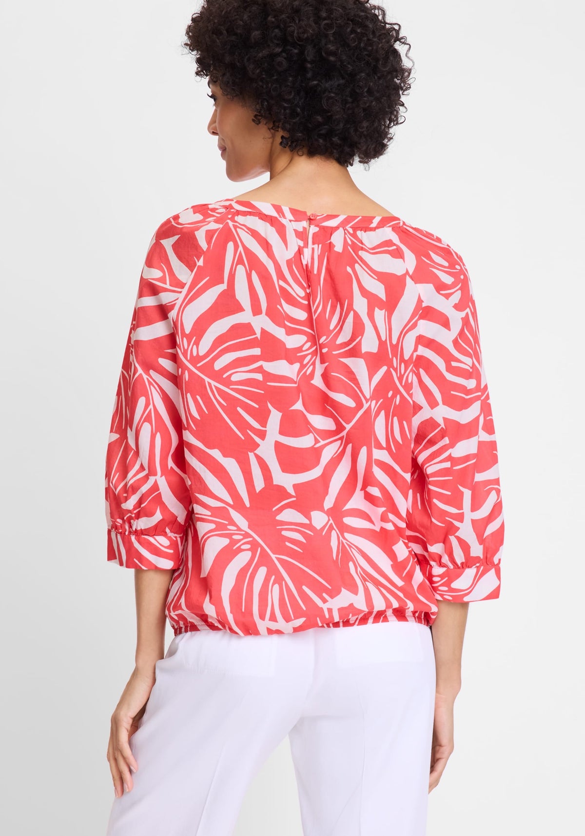 Boat Neck Palm Statement Blouse
