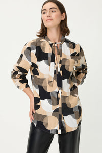 Geo Mixed Tie-Neck Blouse
