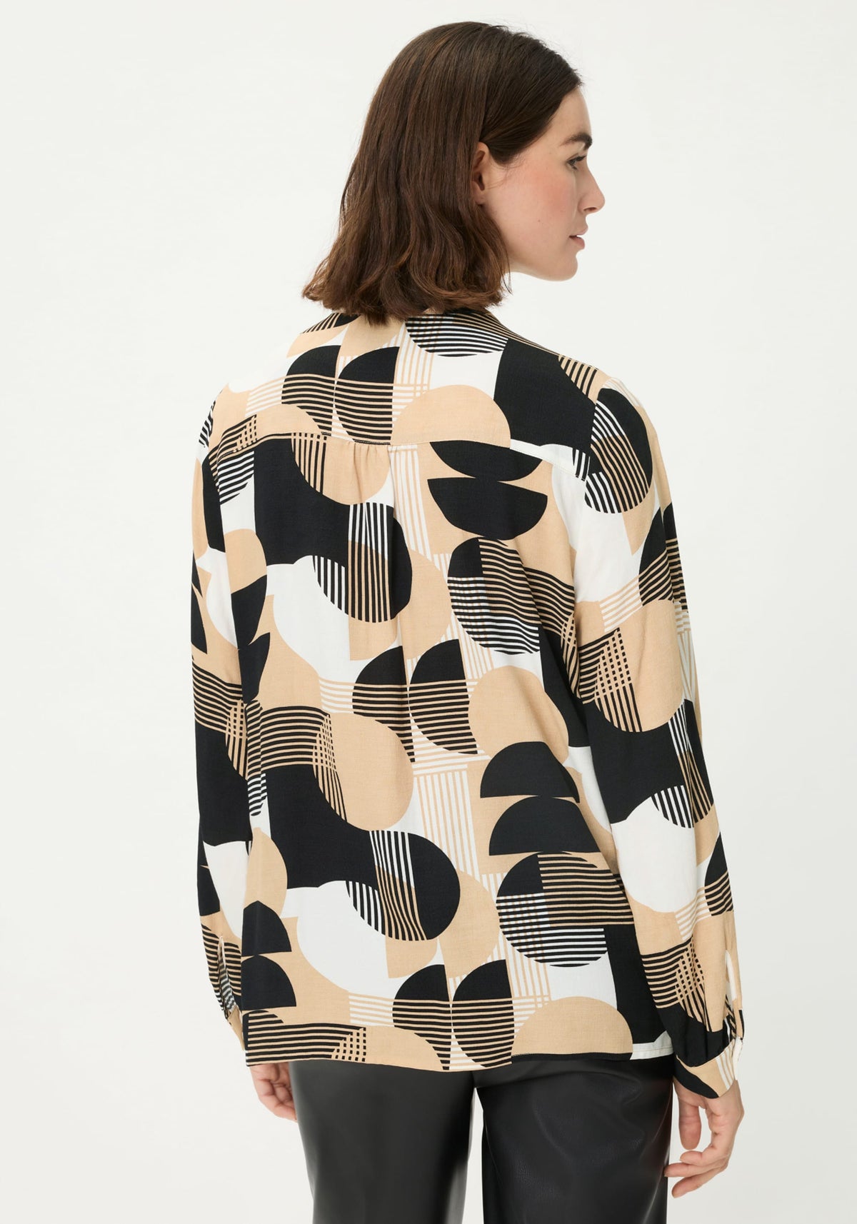 Geo Mixed Tie-Neck Blouse