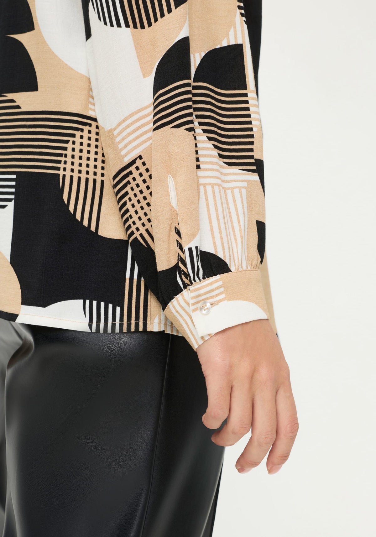 Geo Mixed Tie-Neck Blouse