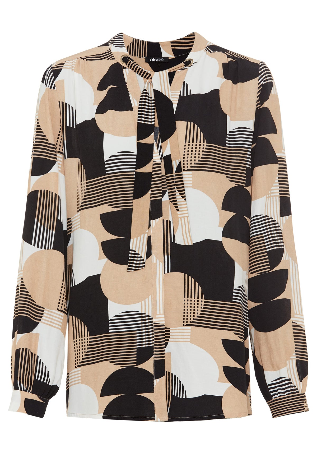Geo Mixed Tie-Neck Blouse