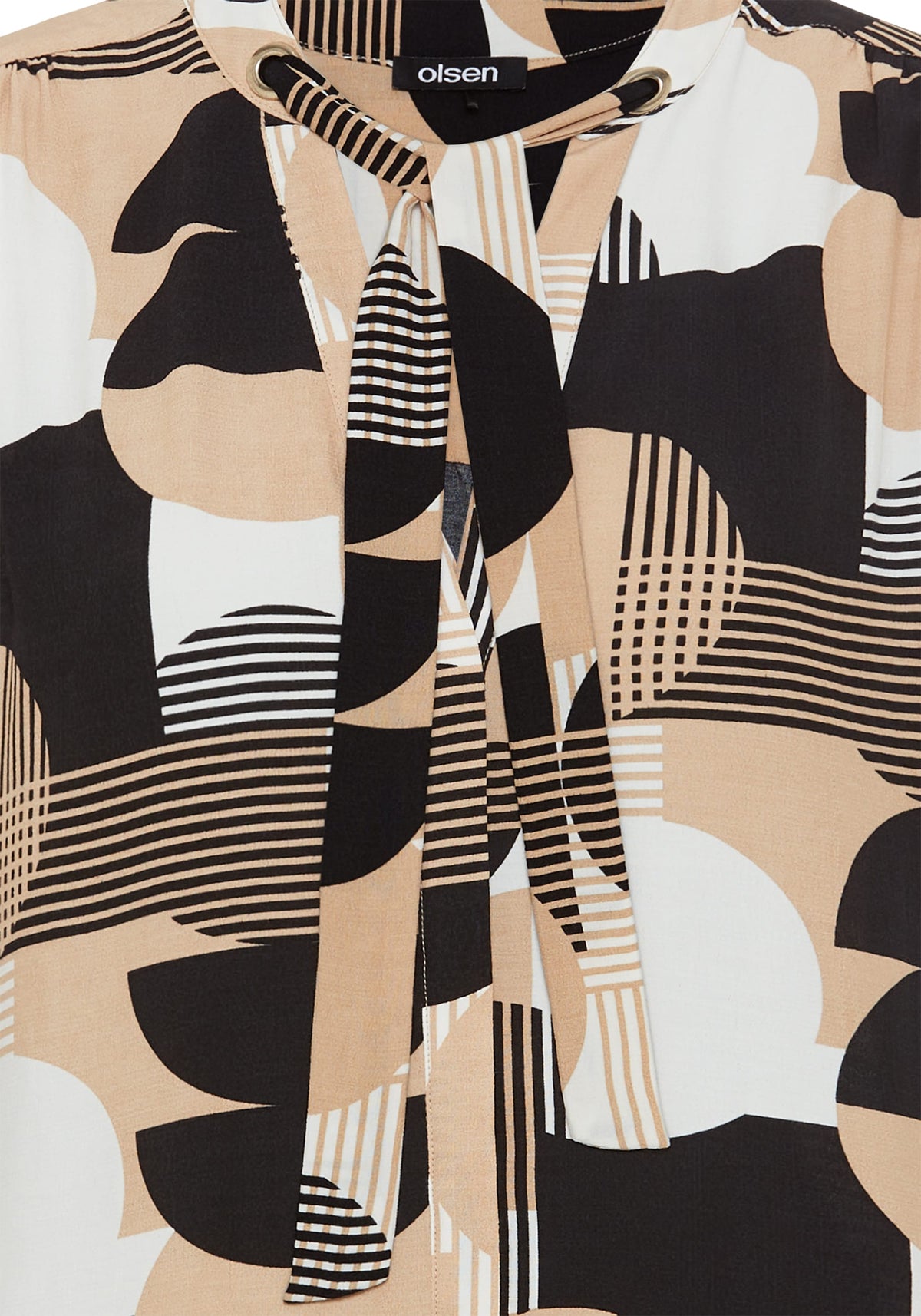 Geo Mixed Tie-Neck Blouse