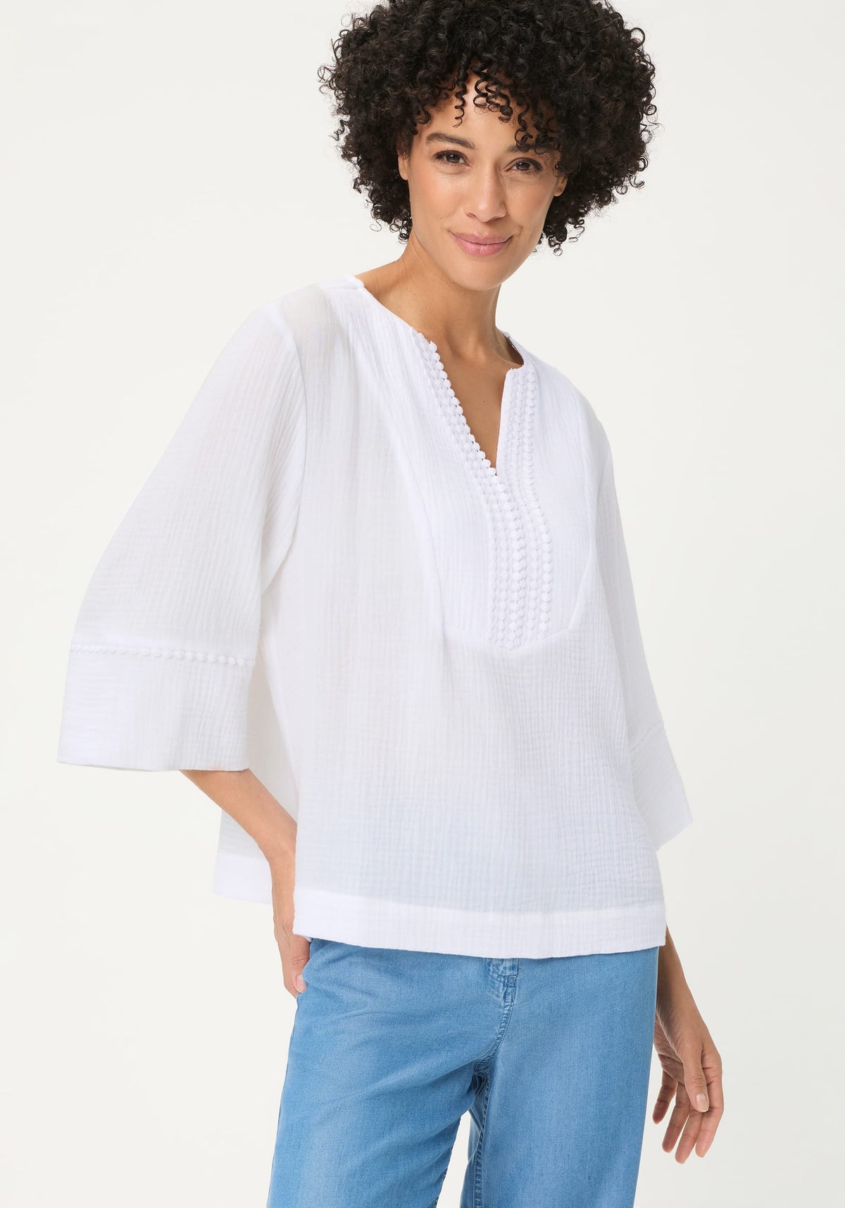 Embroidered Waffle Tunic Blouse
