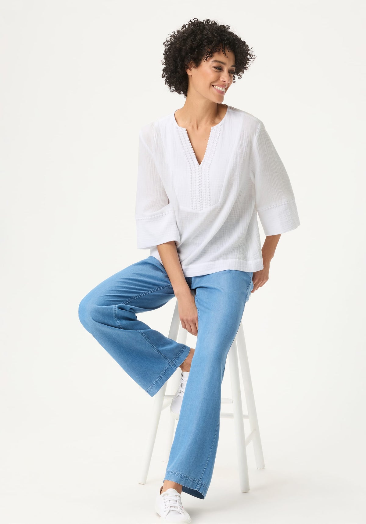 Embroidered Waffle Tunic Blouse