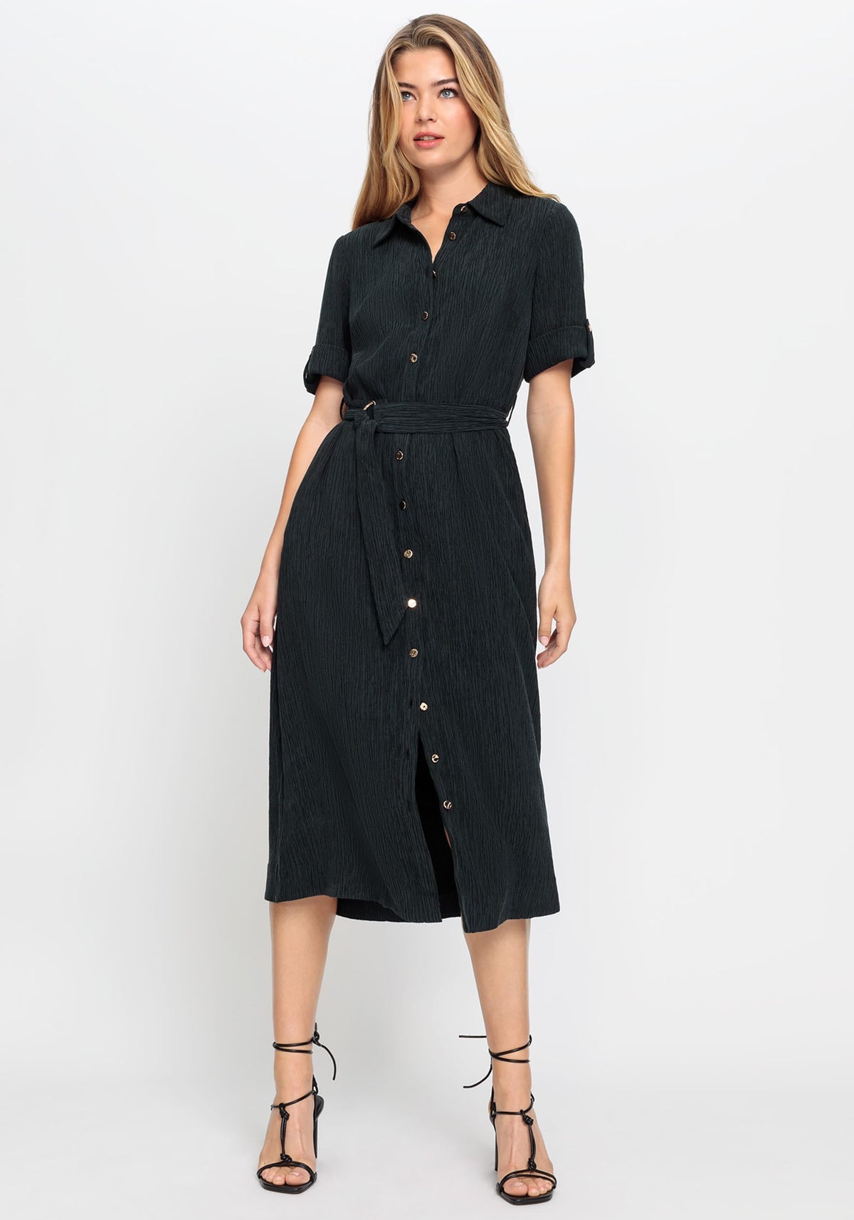 Crinkle A-Line Shirt Dress
