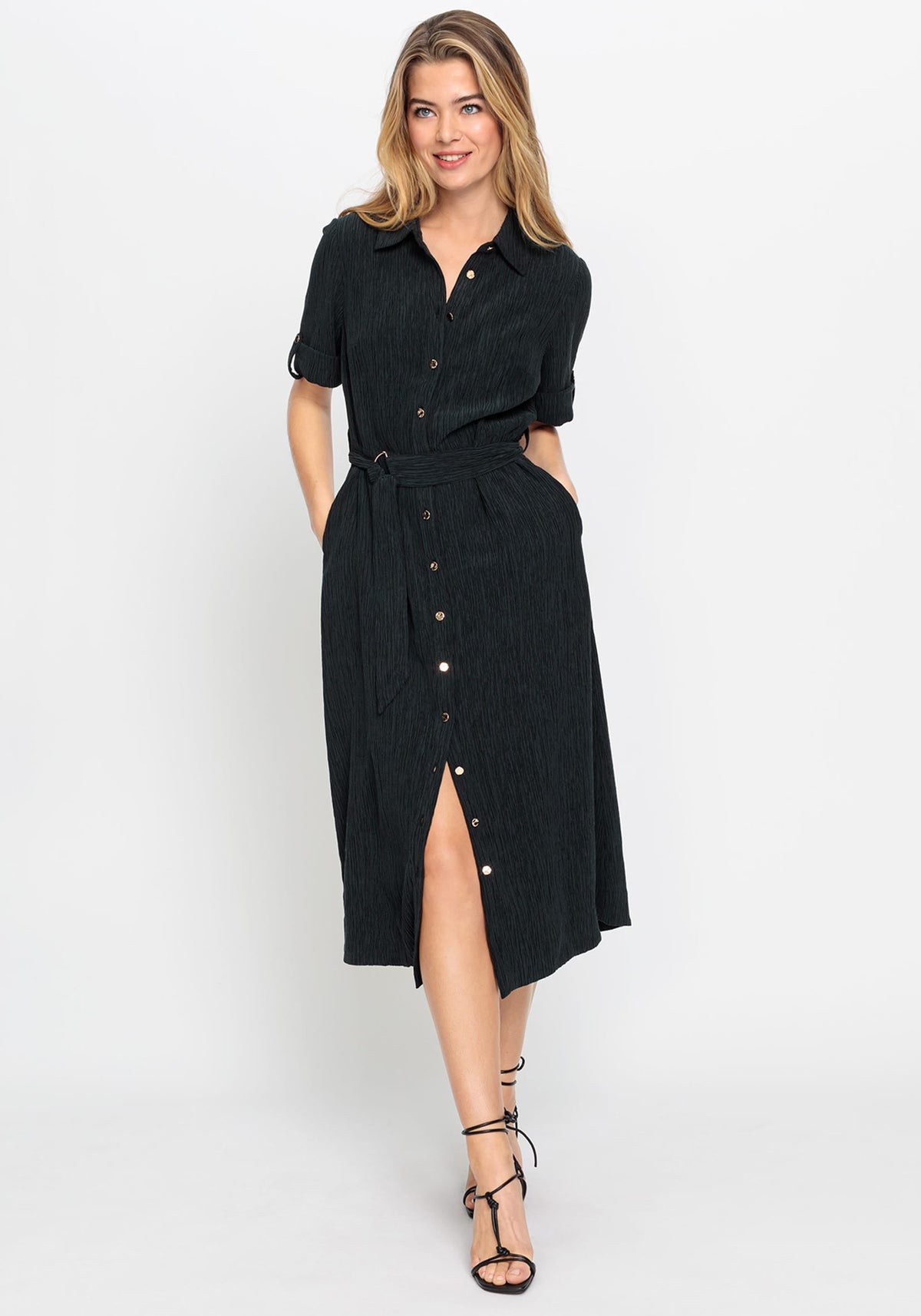 Crinkle A-Line Shirt Dress