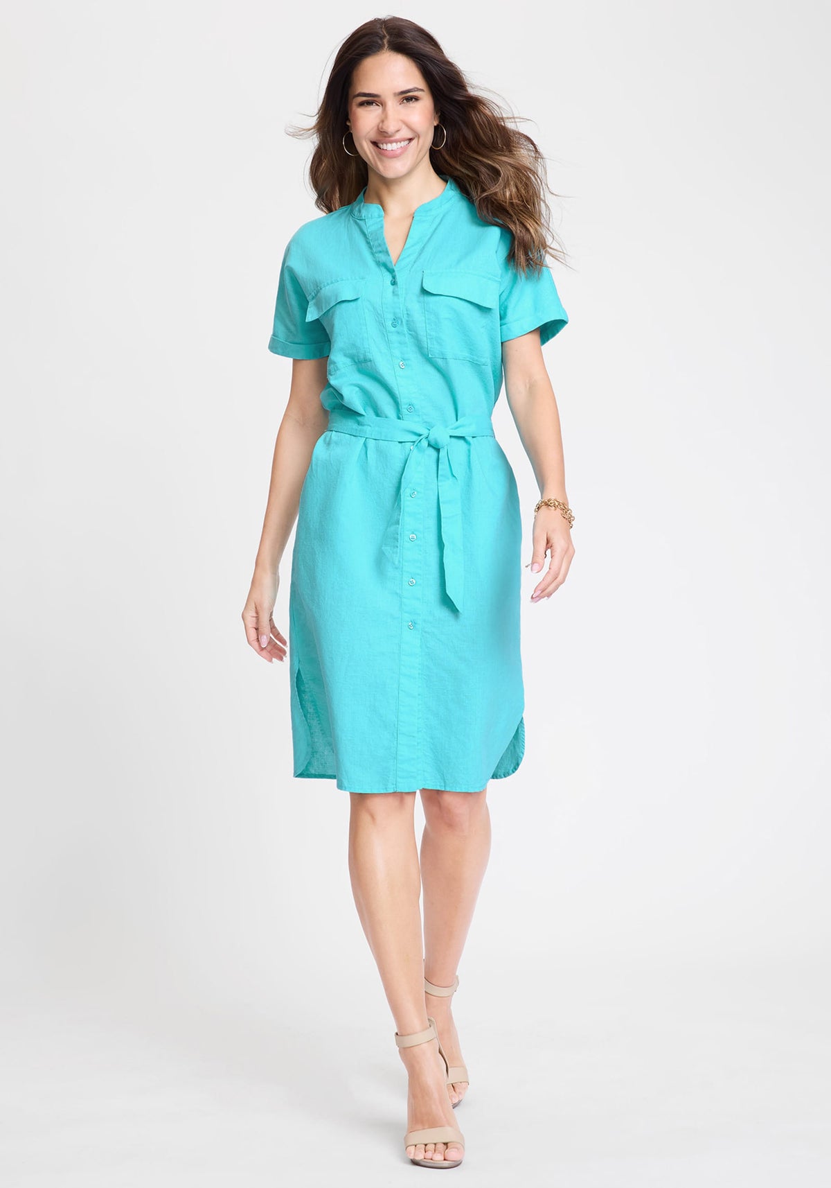 Linen Blend Tunic Shirt Dress