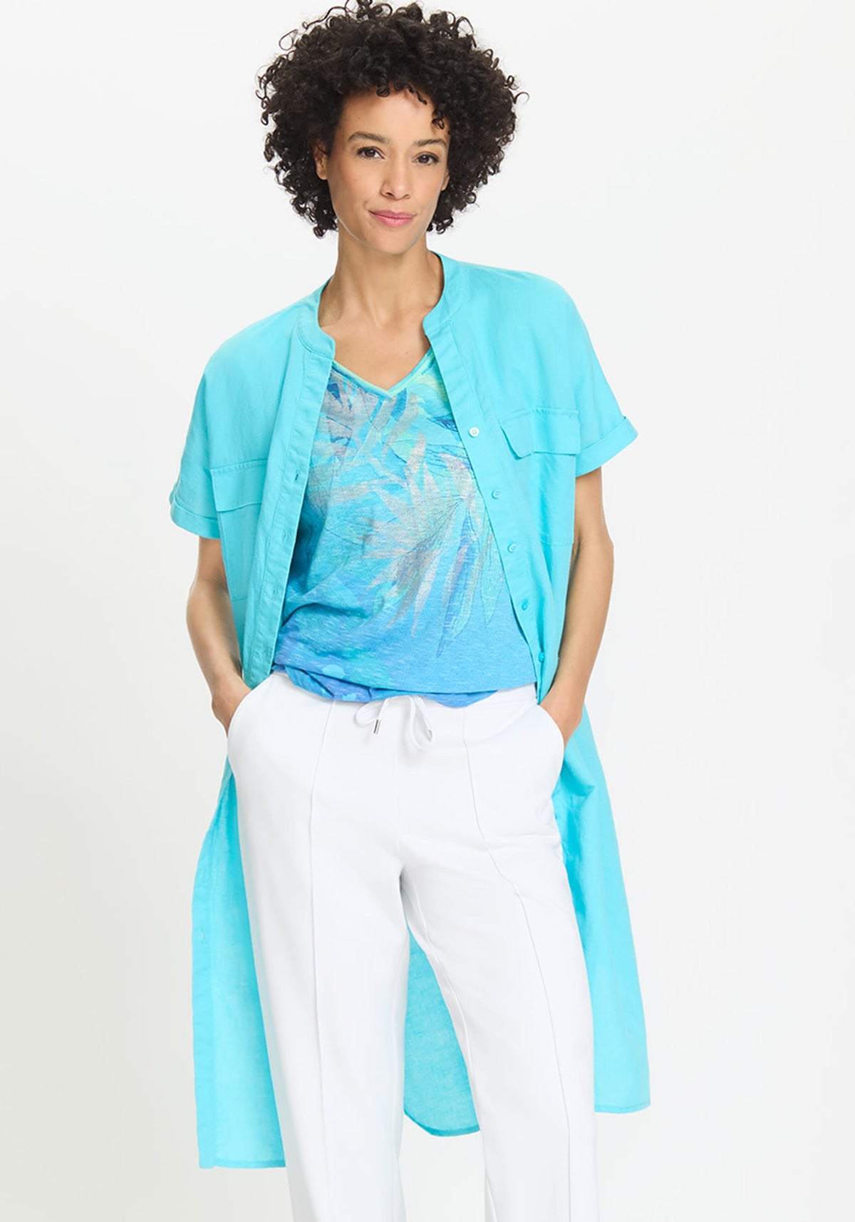 Linen Blend Tunic Shirt Dress