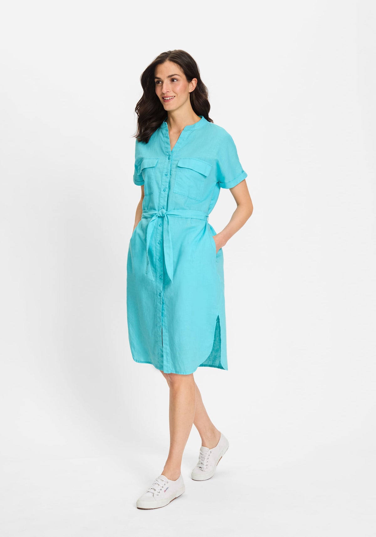Linen Blend Tunic Shirt Dress