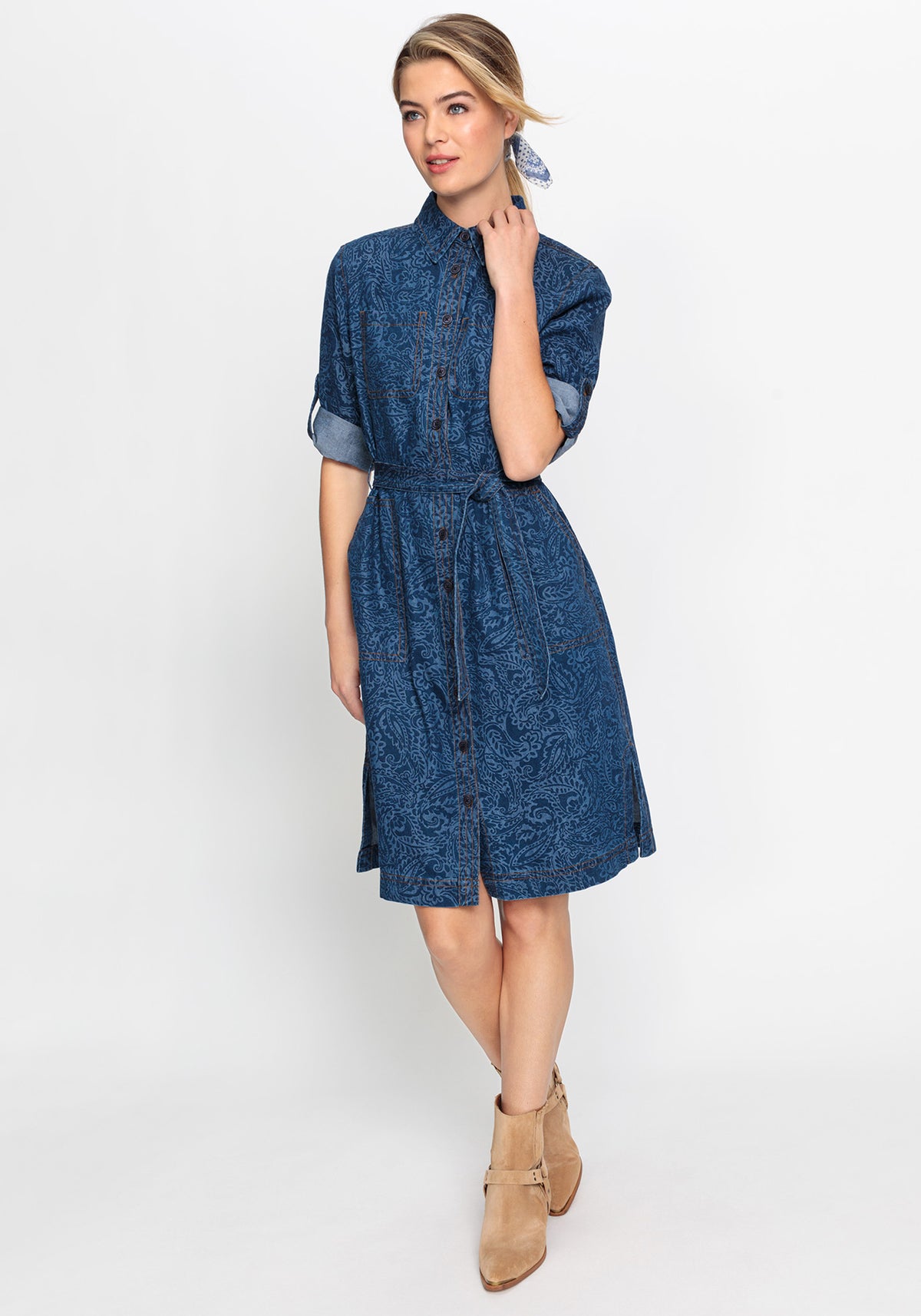 Paisley Denim Shirt Dress