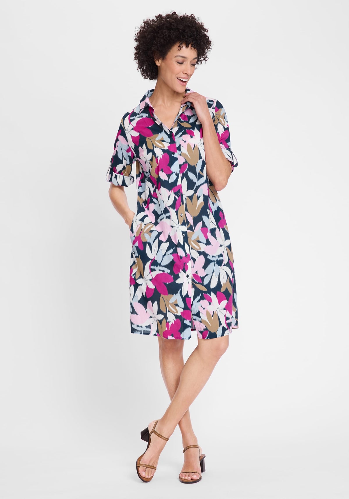 Leaf Print Shirt Dress