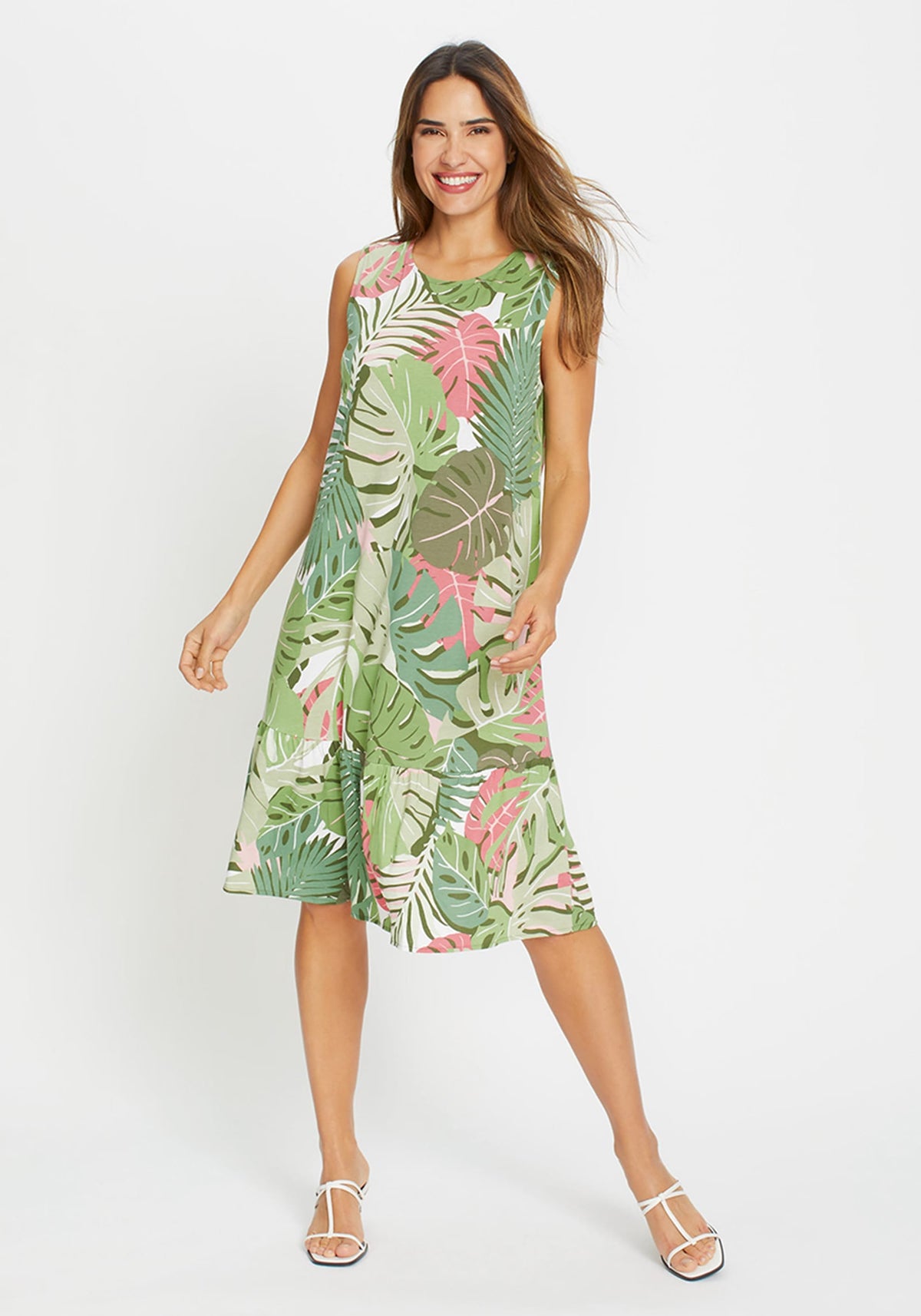 Sleeveless Jungle Leaf Print Dress