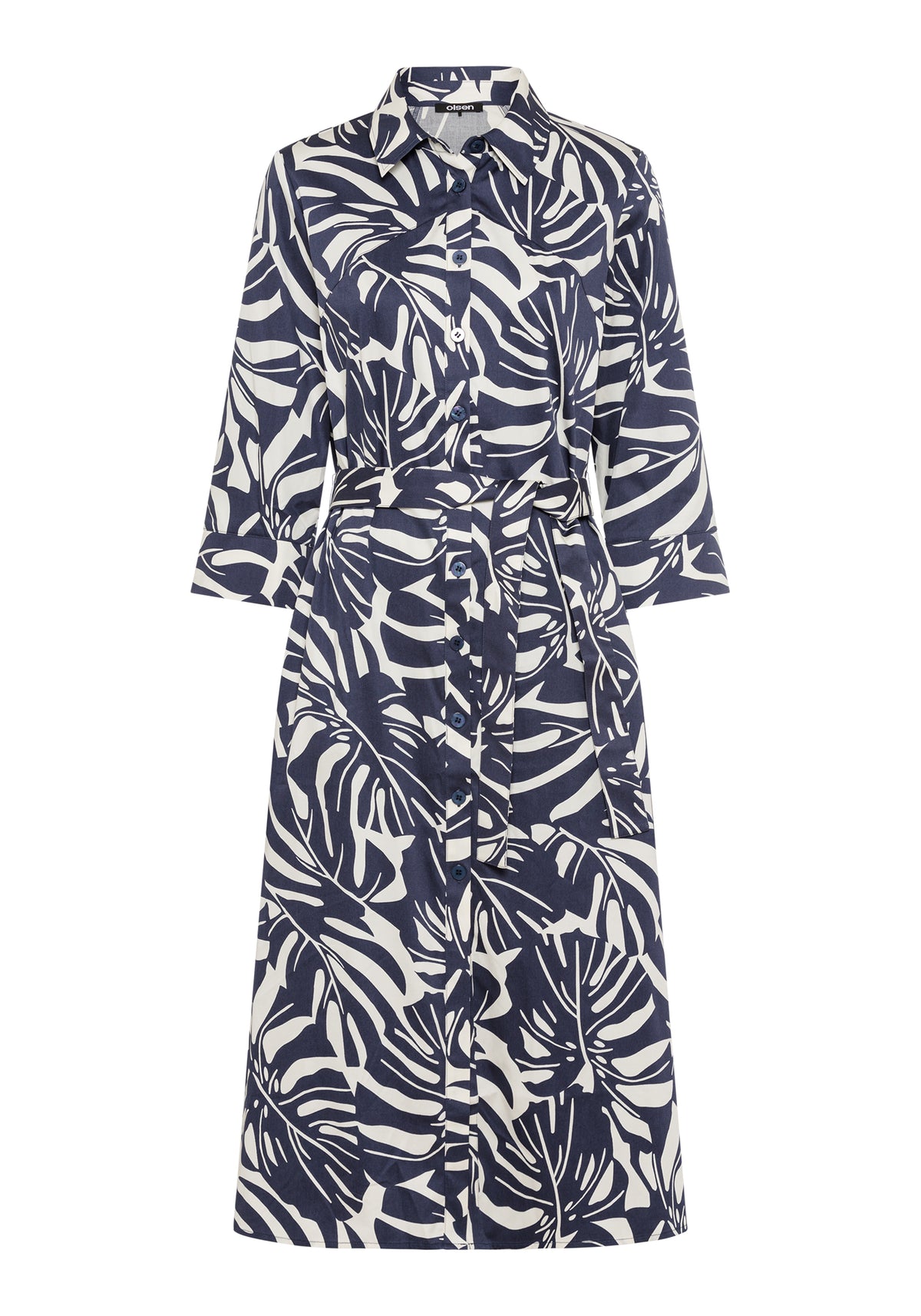 Palm Print A-Line Midi Shirt Dress