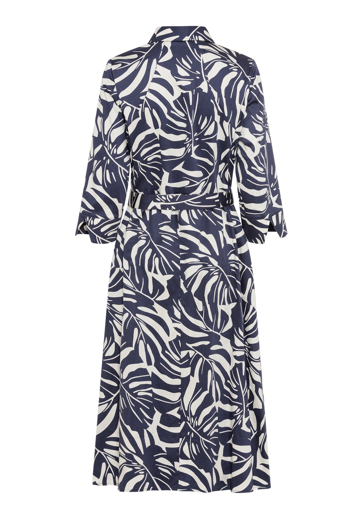 Palm Print A-Line Midi Shirt Dress