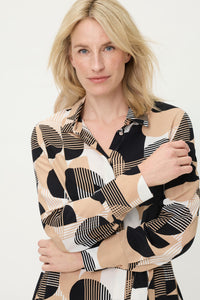 Geo Mixed Tie-Neck Blouse