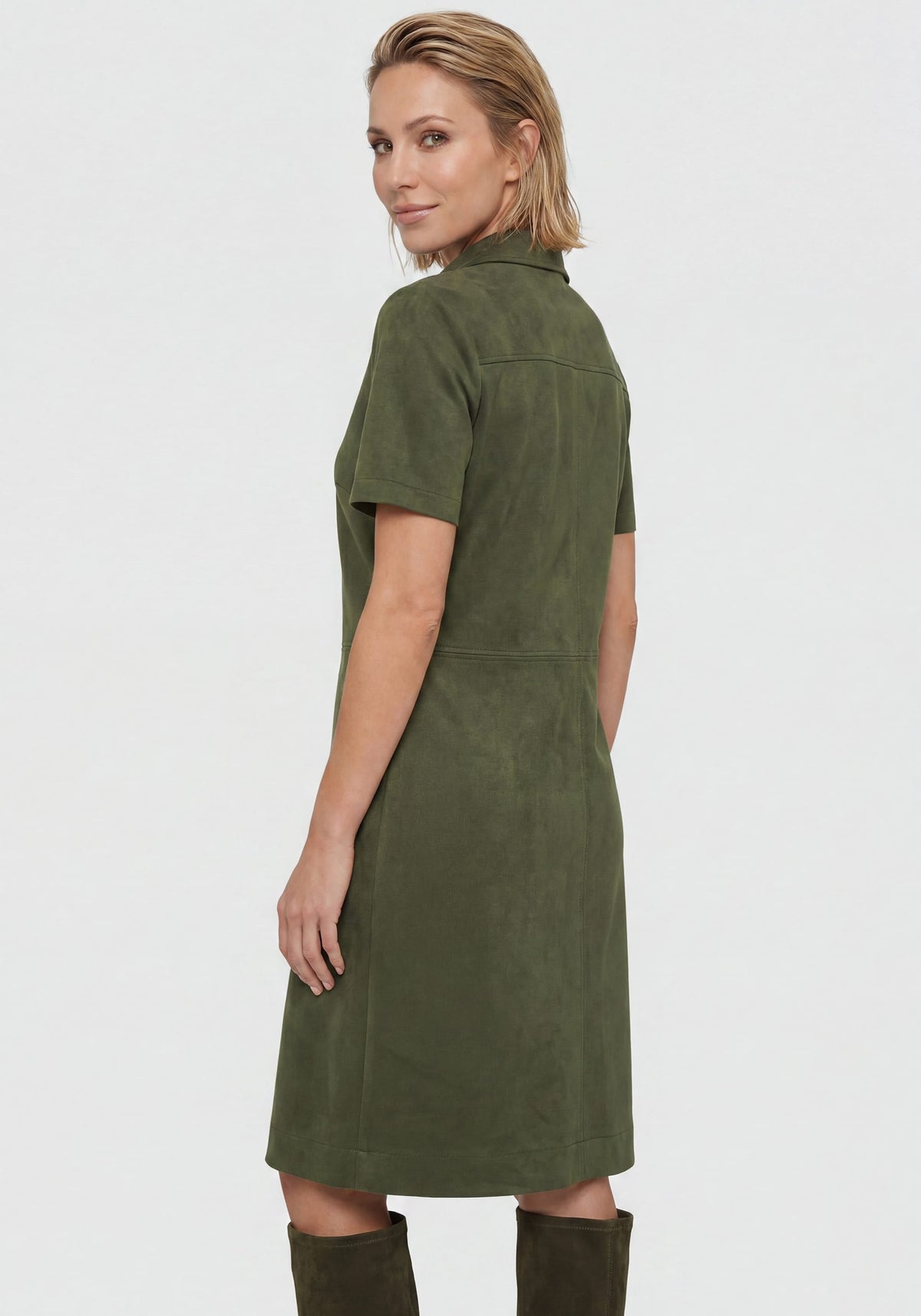 Faux Suede Collared Dress