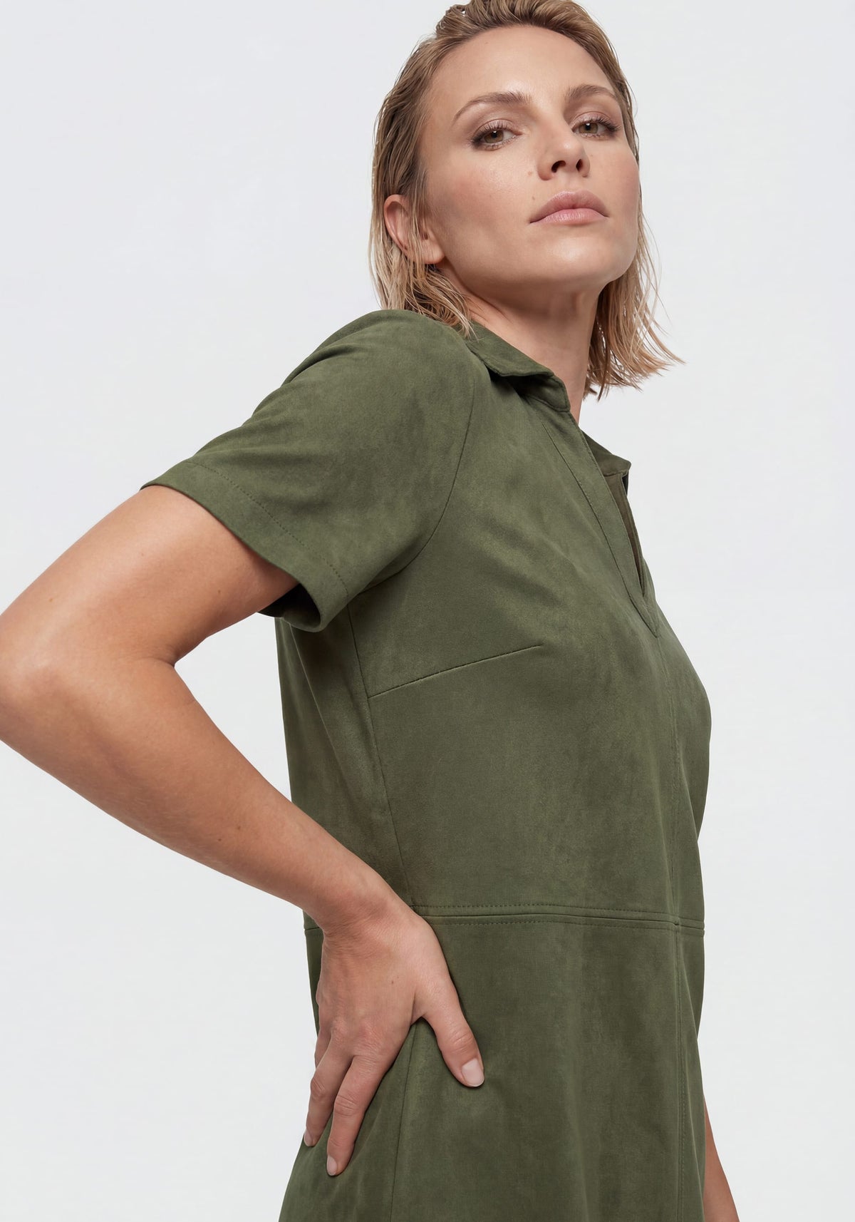 Faux Suede Collared Dress