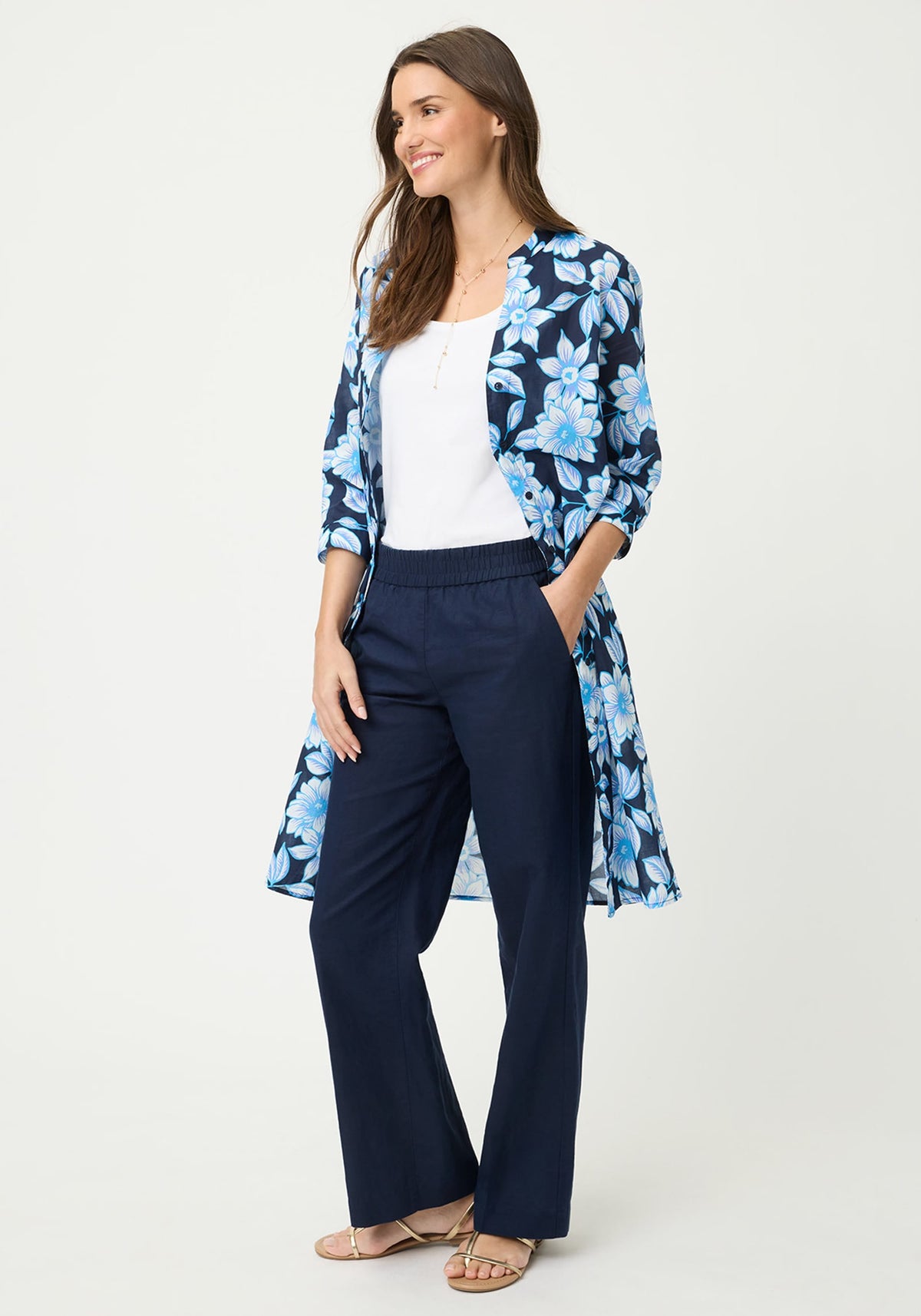 Robe-chemise tunique à motifs floraux