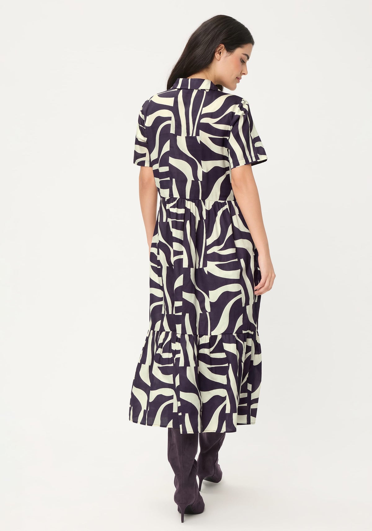 Zebra Splice Tiered Dress with Collar