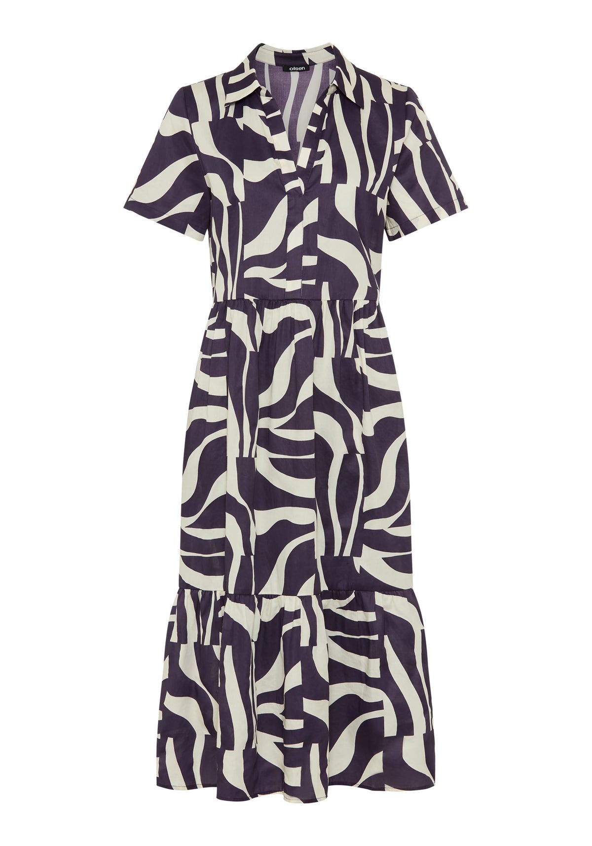 Zebra Splice Tiered Dress with Collar