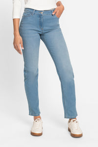 Light Wash Power Stretch Midi Jean Skirt