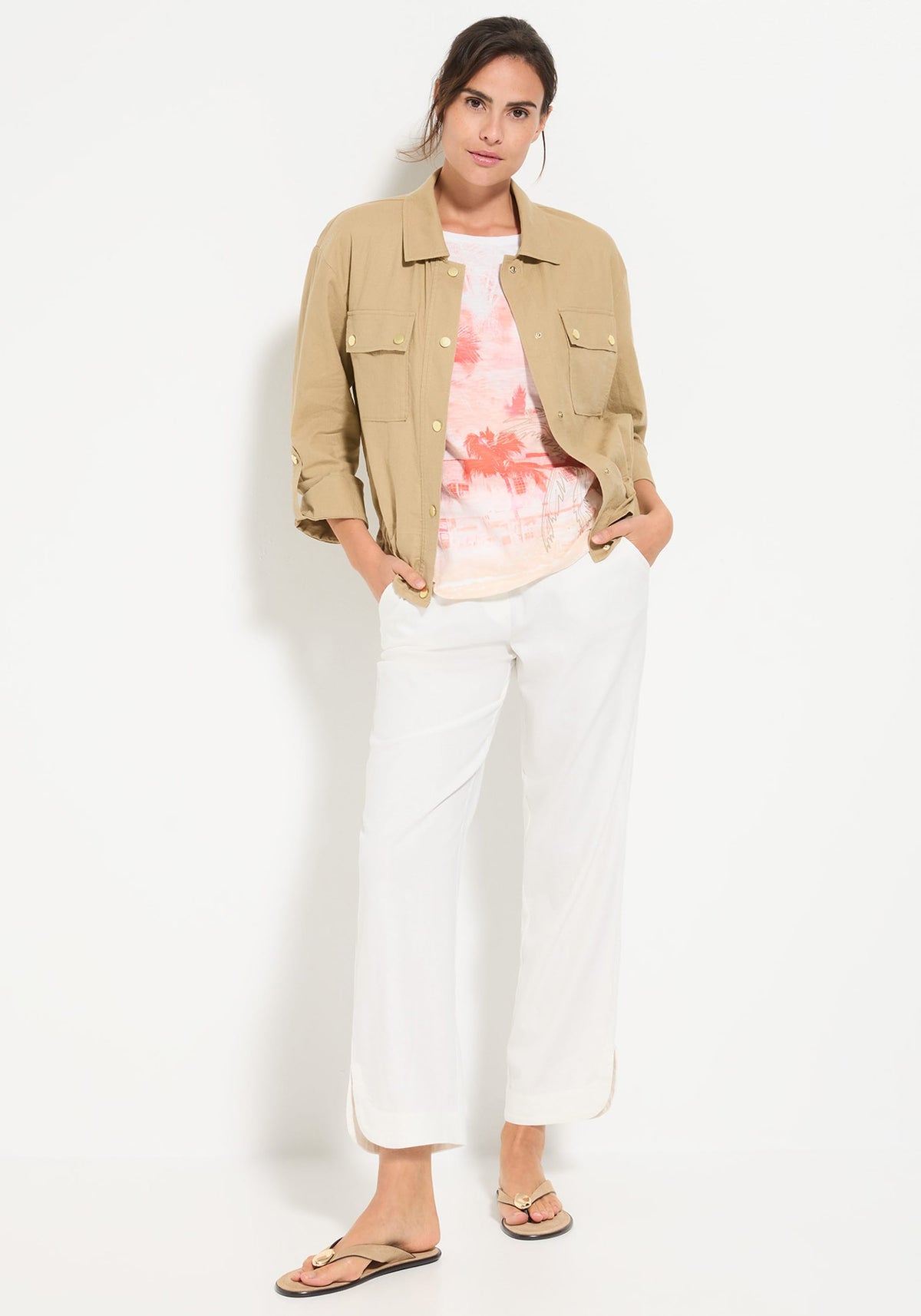 Linen-Cotton Drawstring Cropped Pant