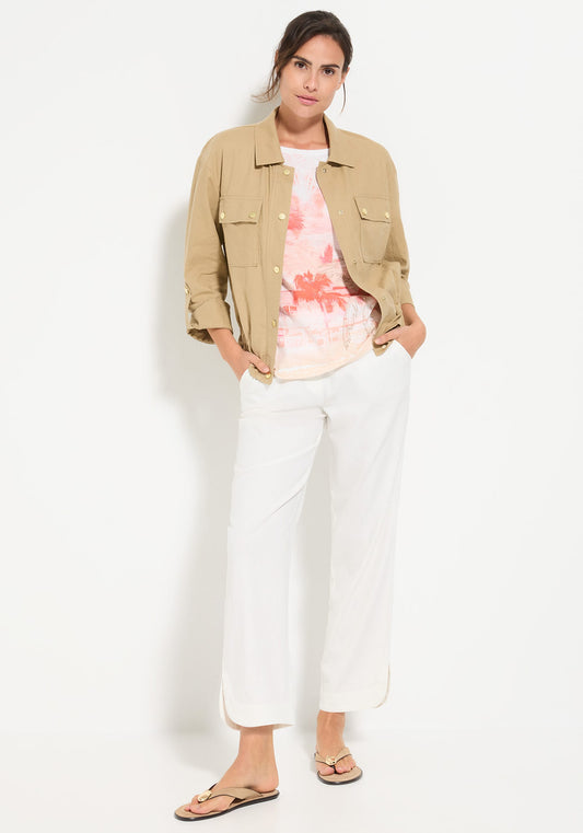 Linen-Cotton Drawstring Cropped Pant