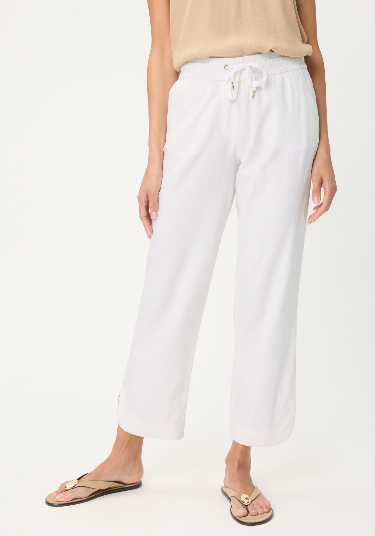 Linen-Cotton Drawstring Cropped Pant