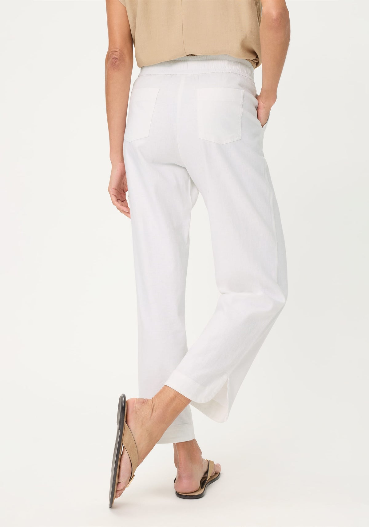 Linen-Cotton Drawstring Cropped Pant