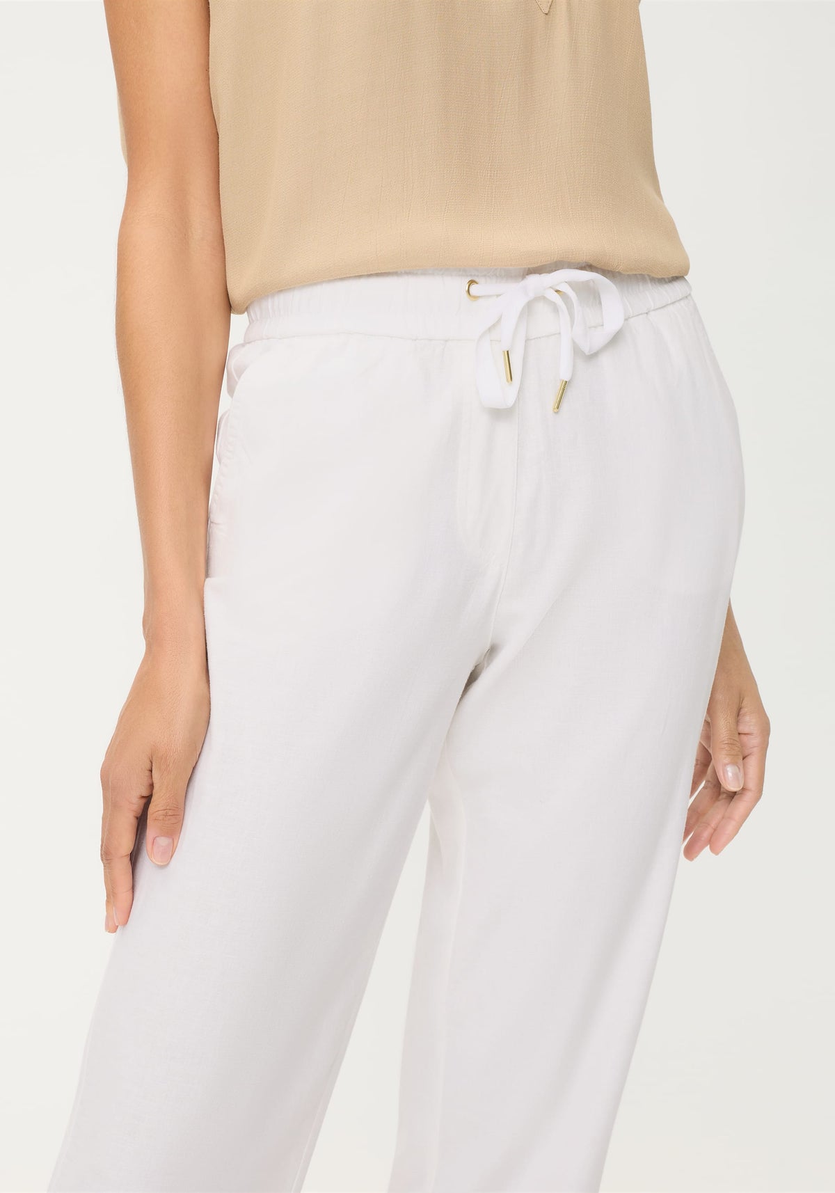 Linen-Cotton Drawstring Cropped Pant