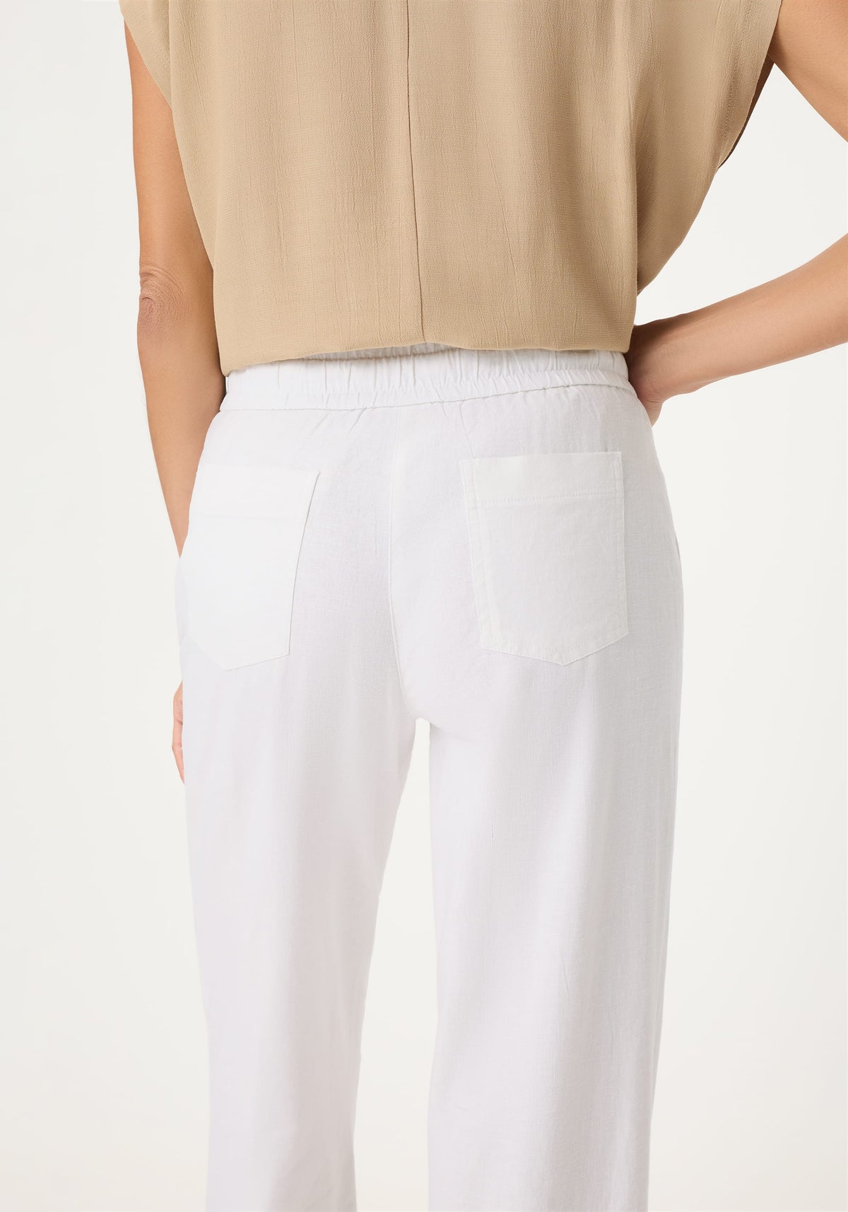 Linen-Cotton Drawstring Cropped Pant