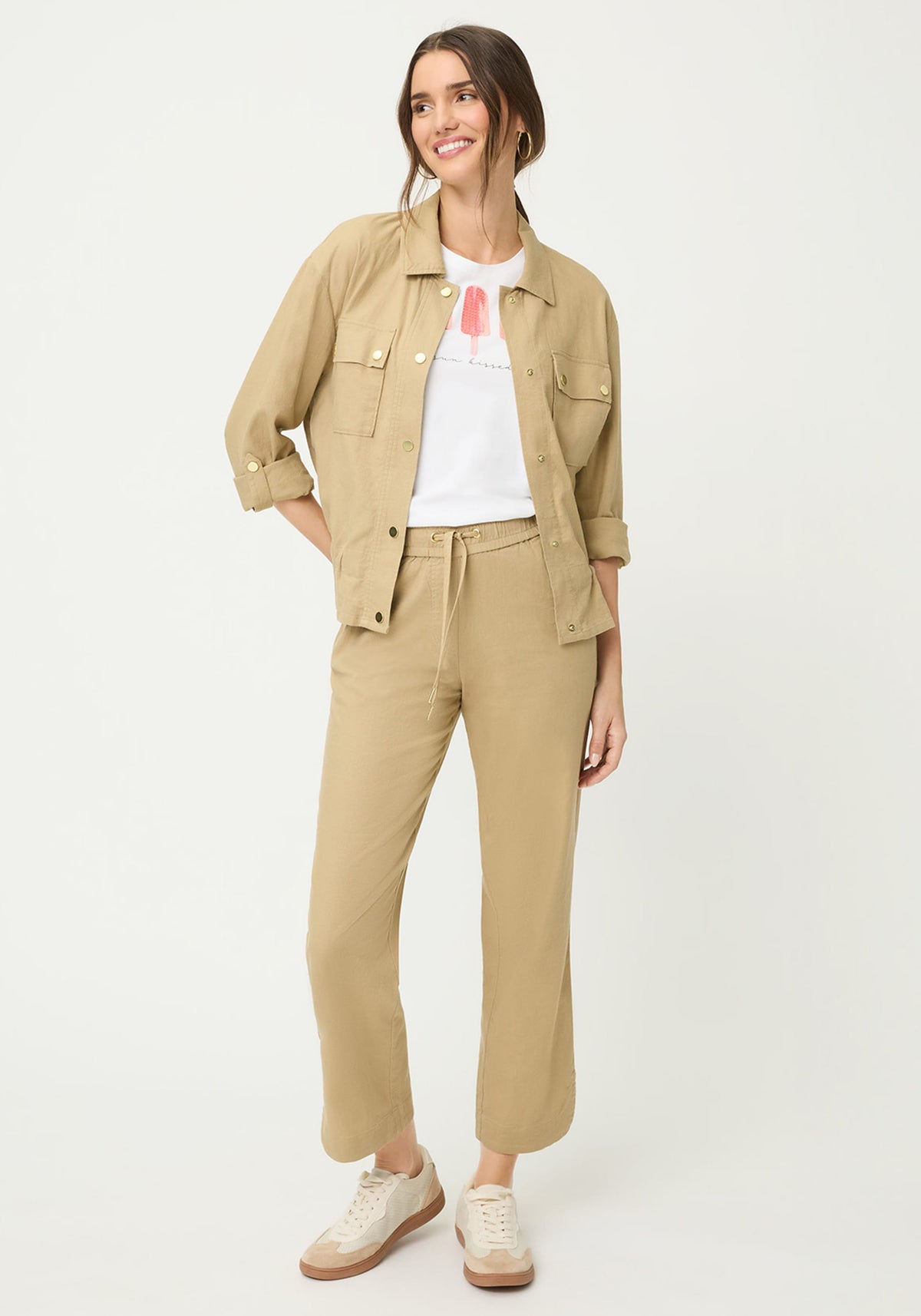 Linen-Cotton Drawstring Cropped Pant