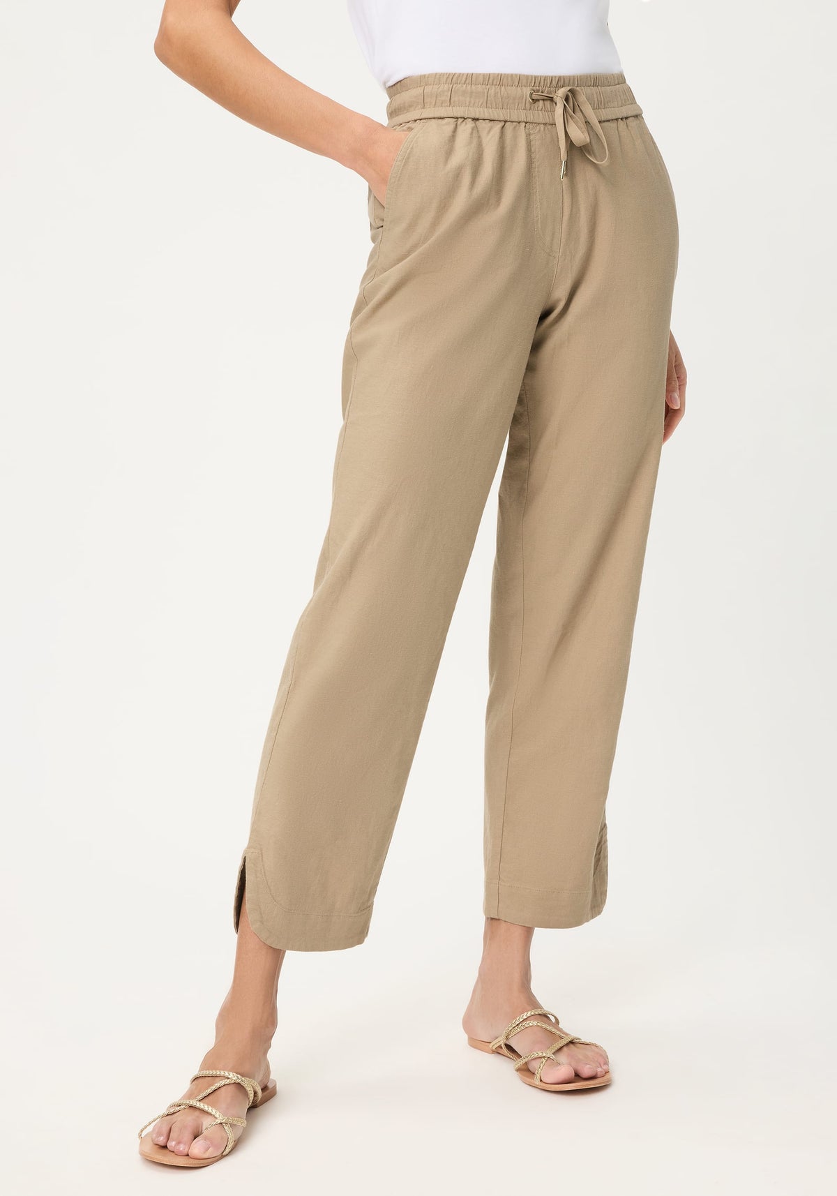 Linen-Cotton Drawstring Cropped Pant