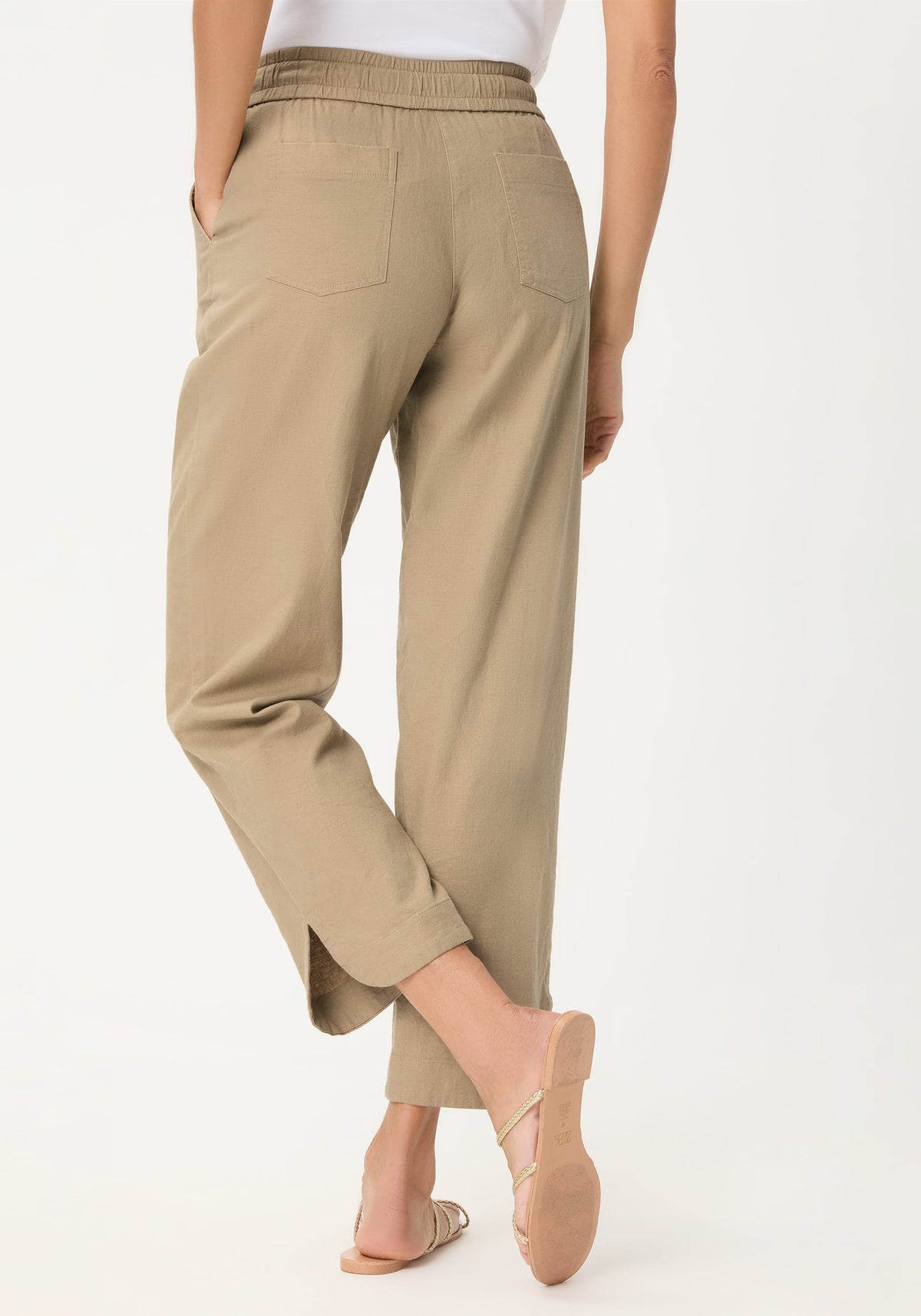 Linen-Cotton Drawstring Cropped Pant