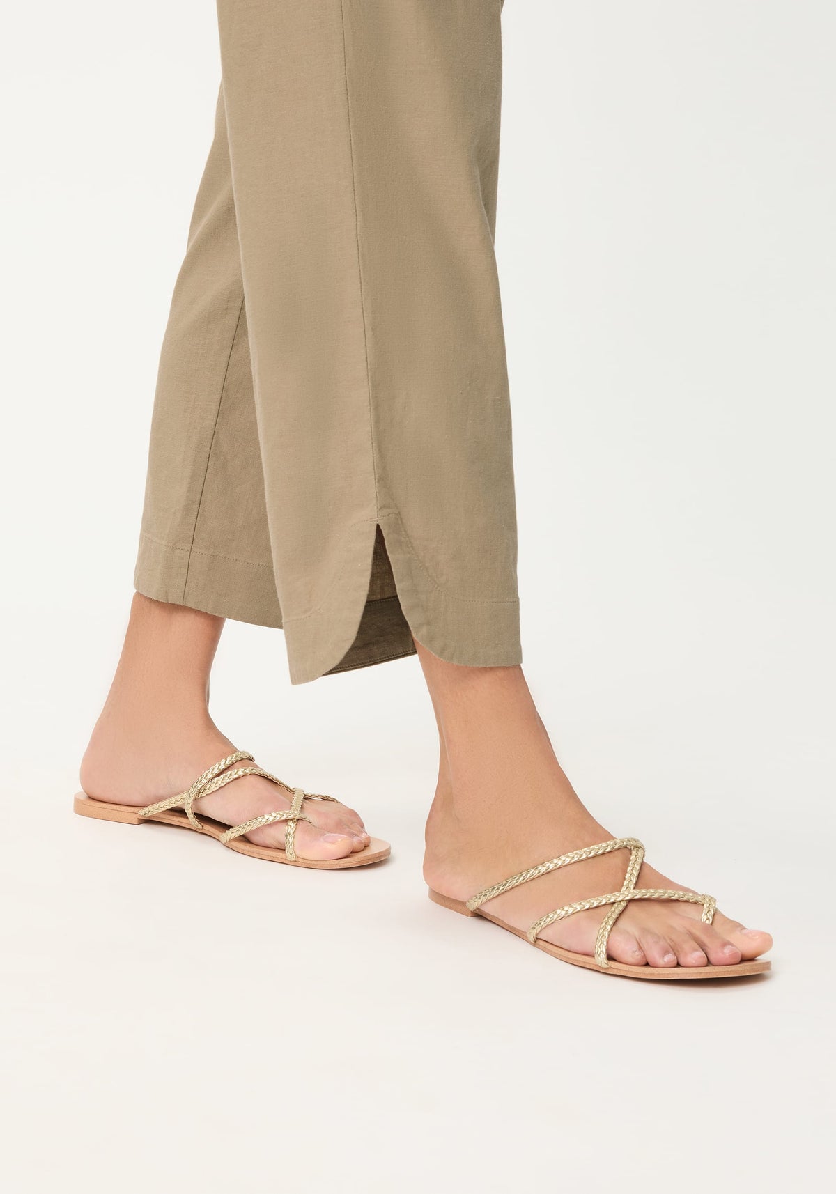 Linen-Cotton Drawstring Cropped Pant