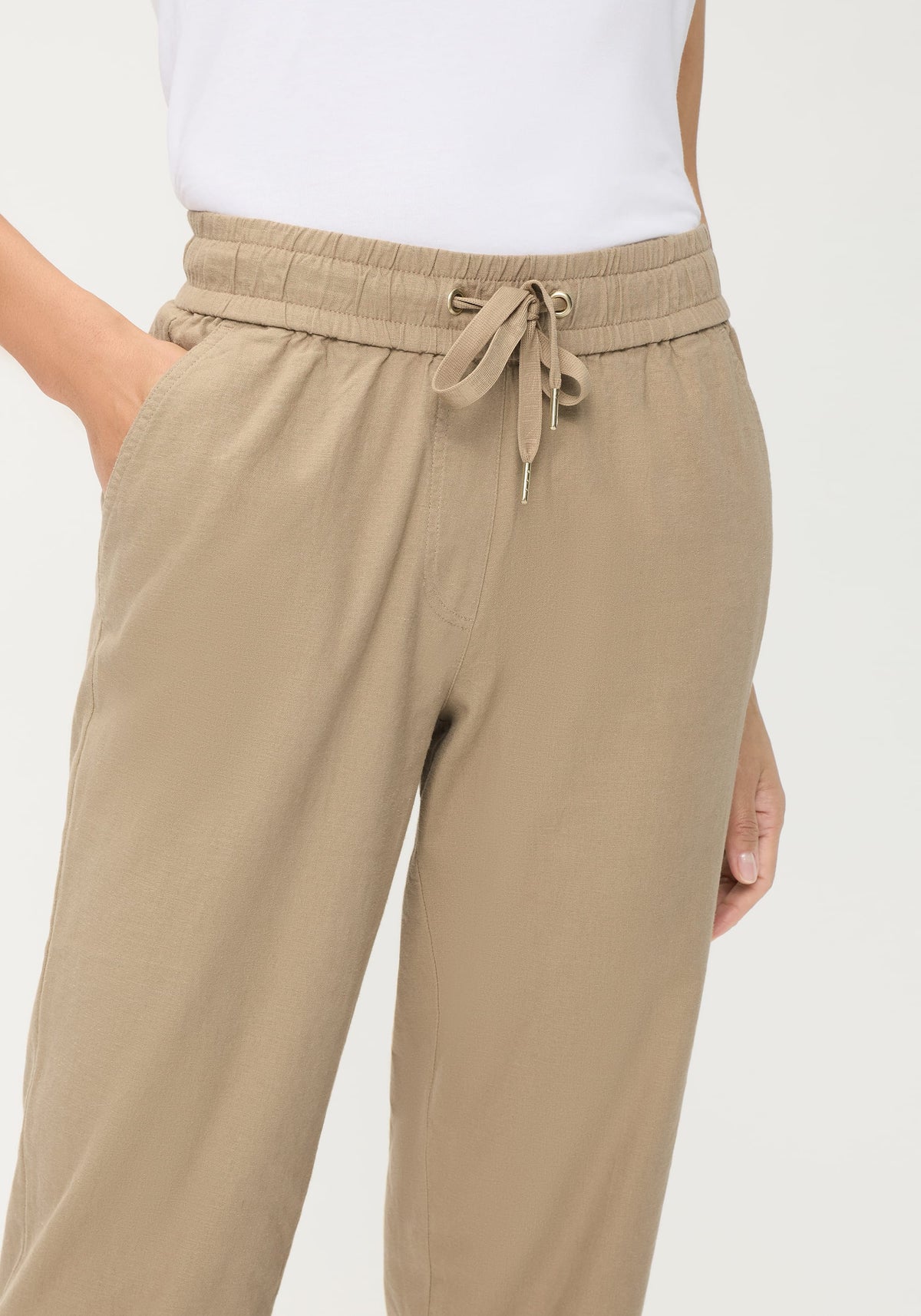 Linen-Cotton Drawstring Cropped Pant