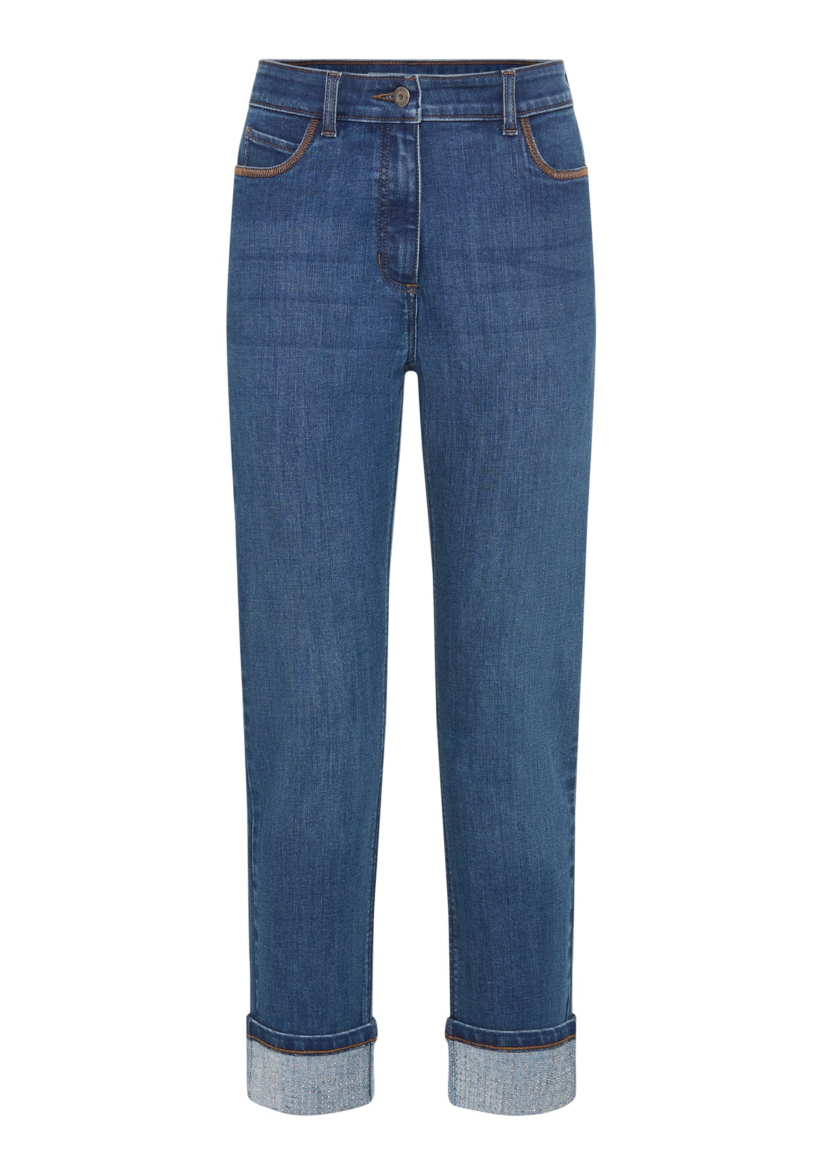 Jean 5 poches à jambe droite Mona Fit avec ourlet à strass