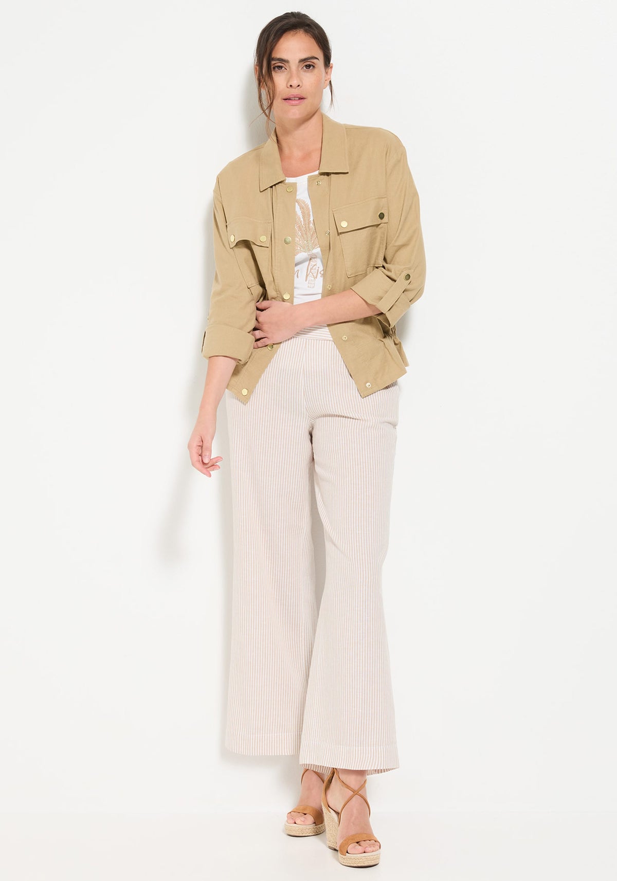 Stripe Linen-Cotton Cropped Pant
