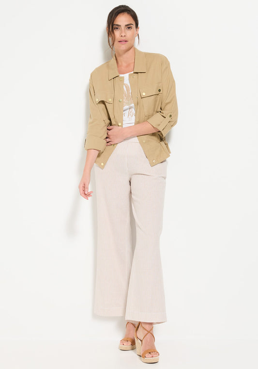 Stripe Linen-Cotton Cropped Pant