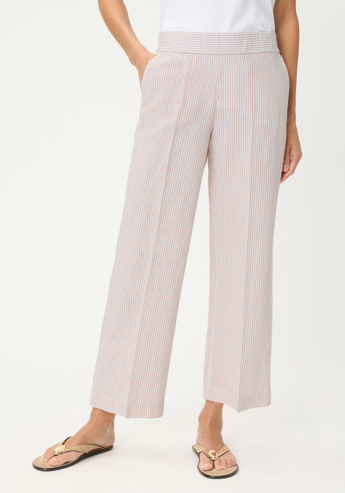 Stripe Linen-Cotton Cropped Pant