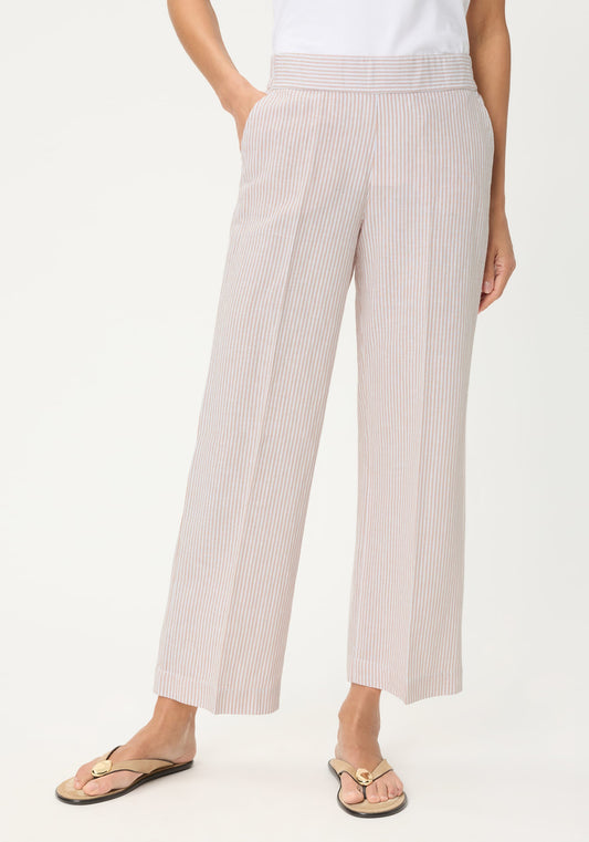 Stripe Linen-Cotton Cropped Pant