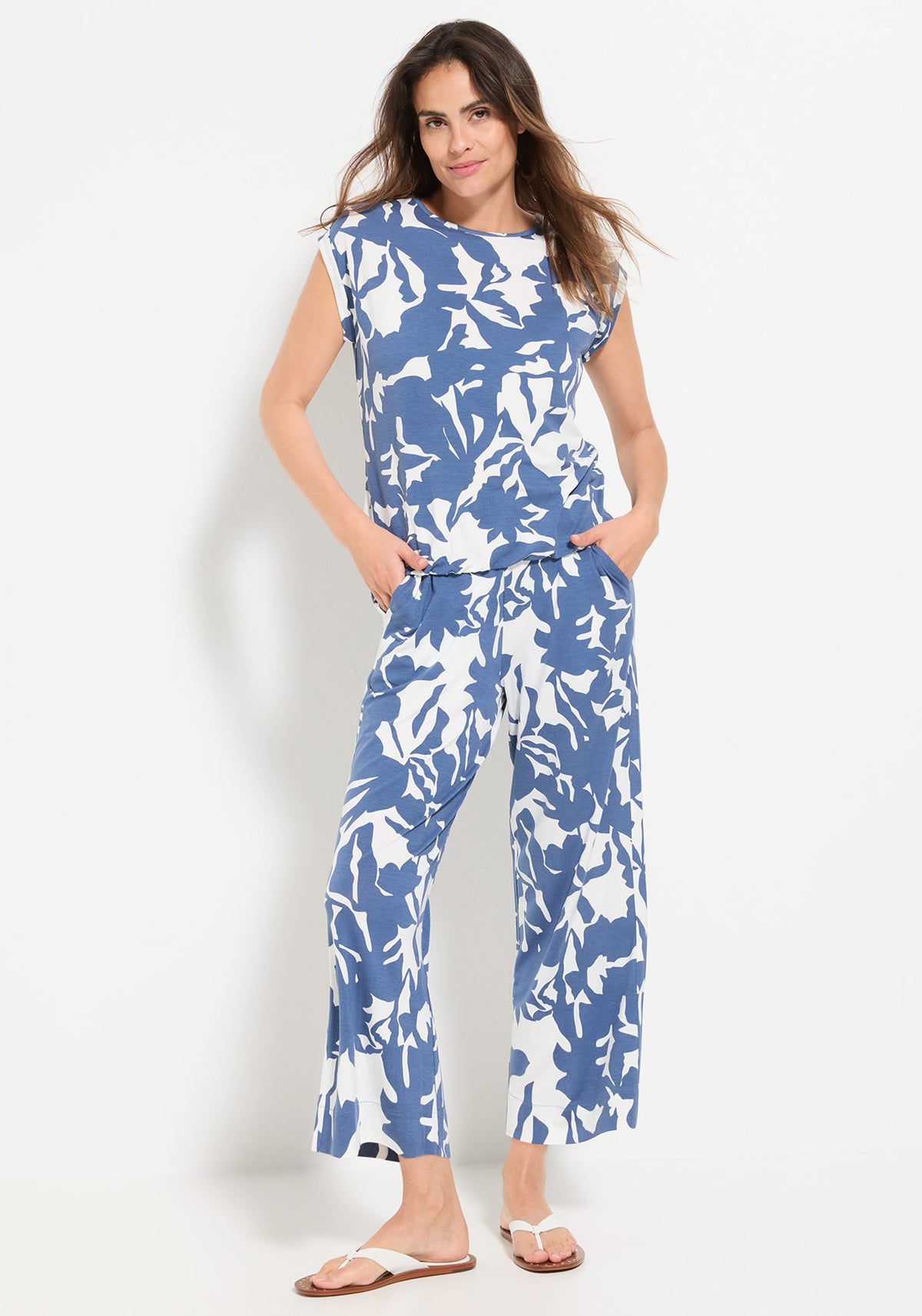 Pantalon court en jersey à motif floral