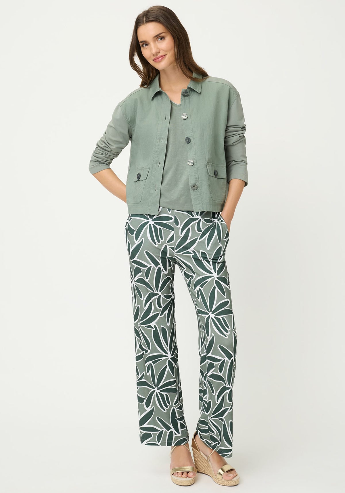 Pantalon court à motif de feuilles, à enfiler